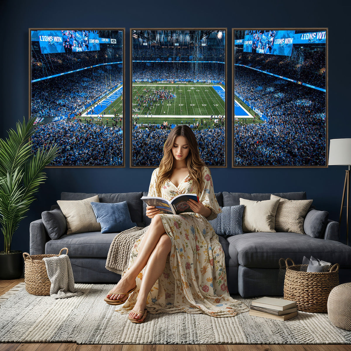 80882005-MGV-CV-36X24 - Detroit Lions Stadium Wall Art Canvas Print, Football Field Panorama