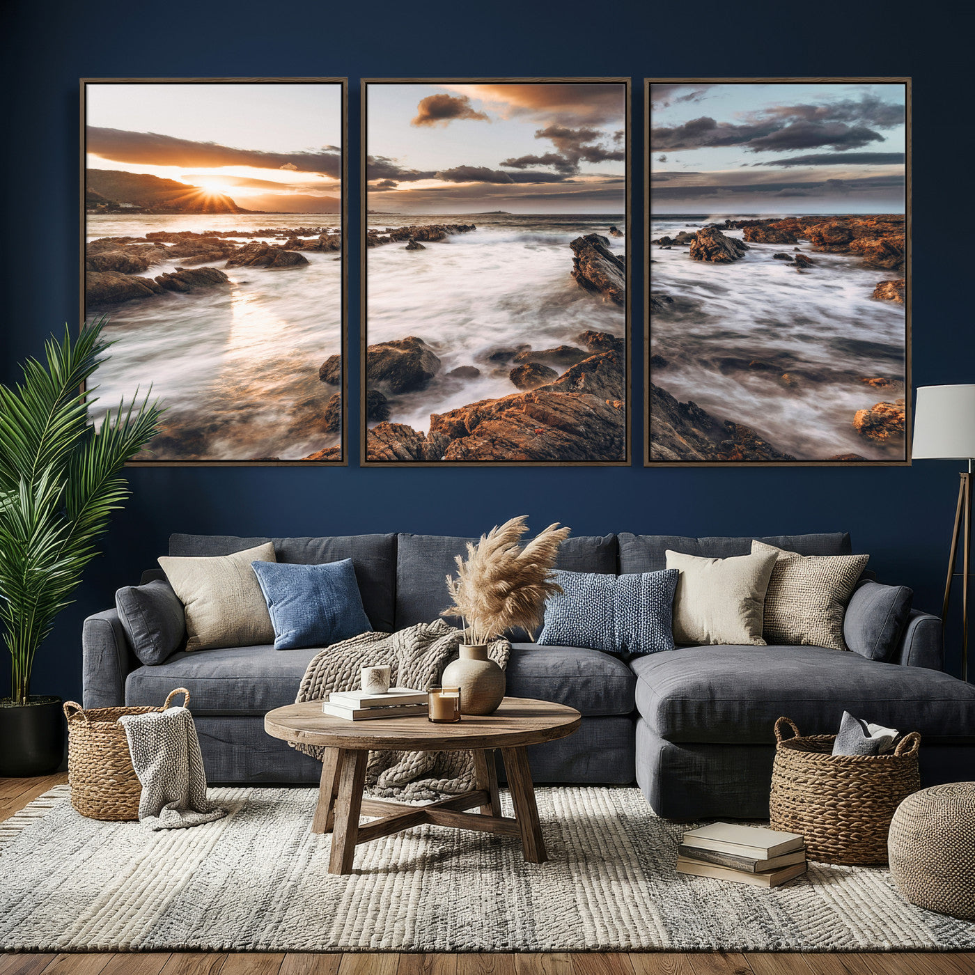66746024-MGV-CV-36X24 - Rocky Coast Ocean Sunset Wall Art Canvas Print, Dramatic Seascape Nature Wall Decor for Living Room and Office