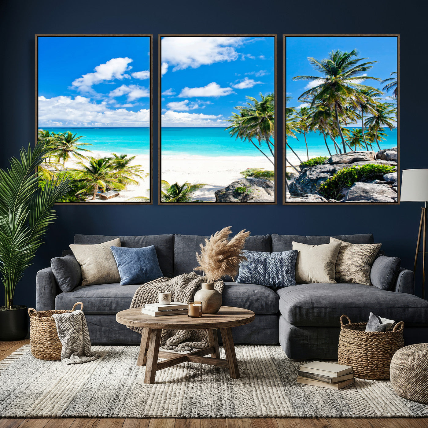51097197-MGV-CV-36X24 - Tropical Beach Wall Art Canvas Print, Palm Tree Ocean Landscape Photography, Caribbean Coastal Artwork