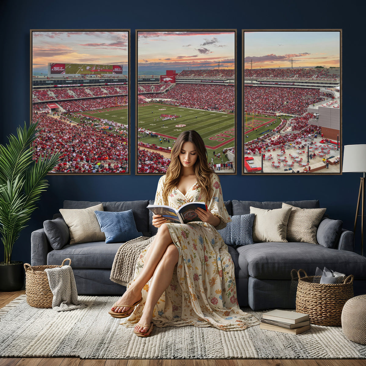 82233065-MGV-CV-36X24 - Donald W. Reynolds Razorback Stadium Wall Art Canvas Print – Arkansas Razorbacks Football Artwork for Home, Office, and Sports Room Decor