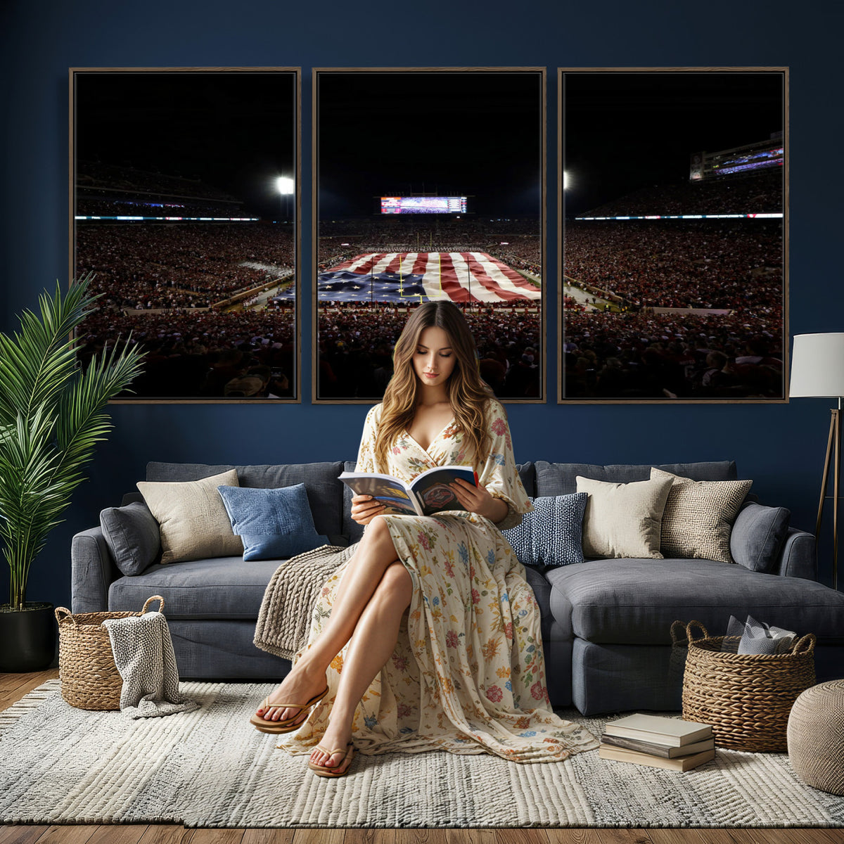 98418189-MGV-CV-36X24 - Oklahoma Memorial Stadium Wall Art Canvas Print – Oklahoma Sooners Football Artwork for Home, Office, and Sports Room Decor