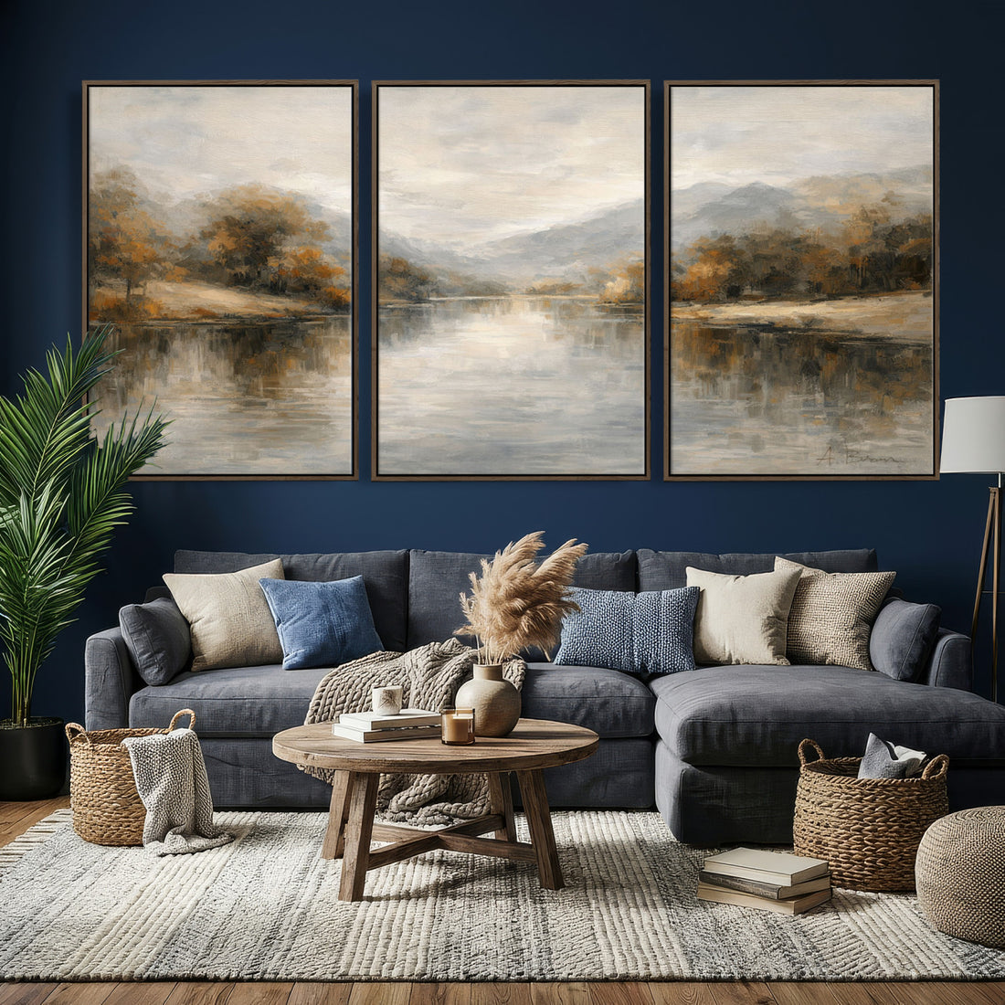 Abstract Landscape Wall Art Canvas Print, Modern Lake Scene for Contemporary Interiors