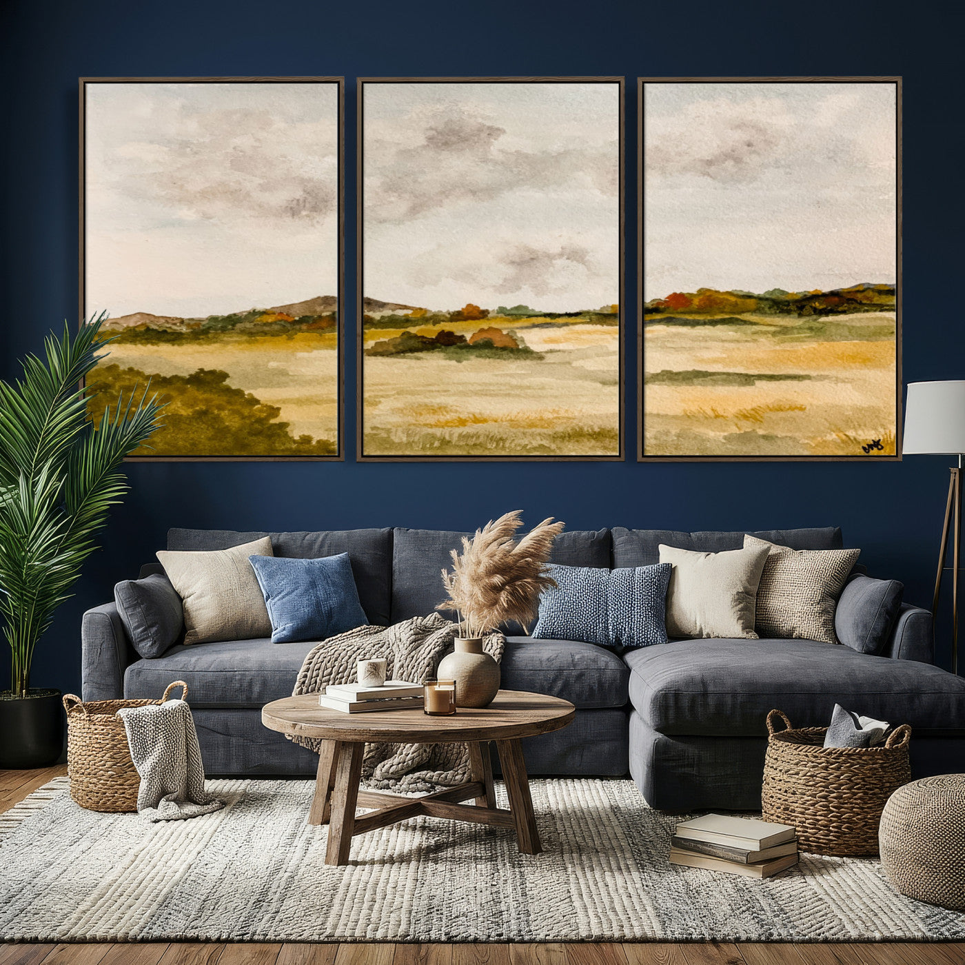 94151004-MGV-CV-36X24 - Watercolor Abstract Countryside Wall Art Canvas Print, Neutral Pastoral Landscape Painting Wall Decor for Modern Farmhouse Interiors