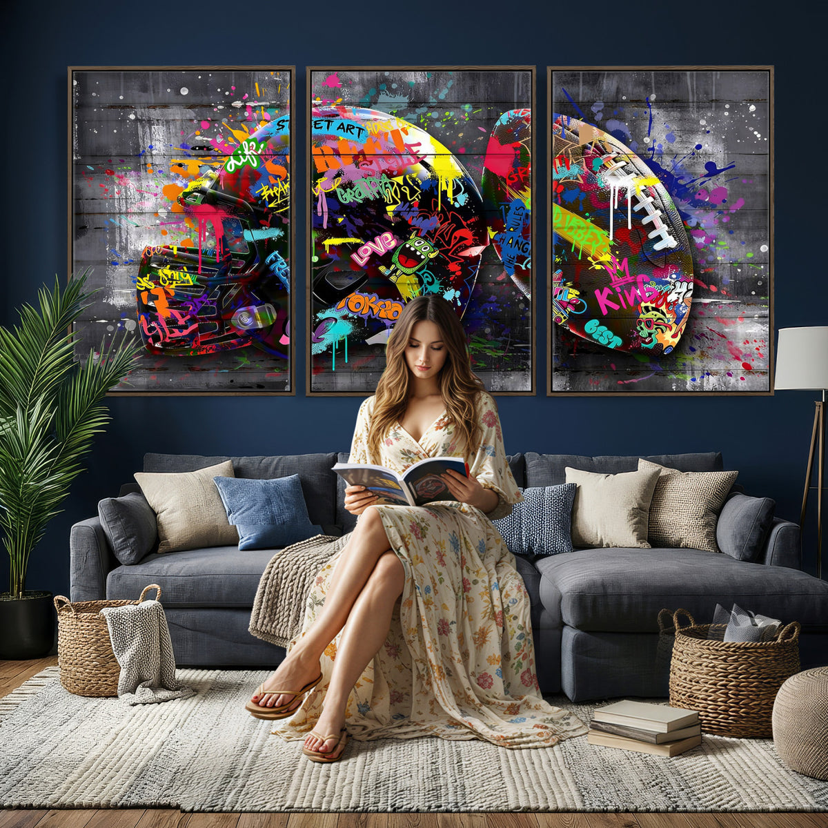 80540773-MGV-CV-36X24 - Graffiti American Football Helmet Street Art Wall Art Canvas Print