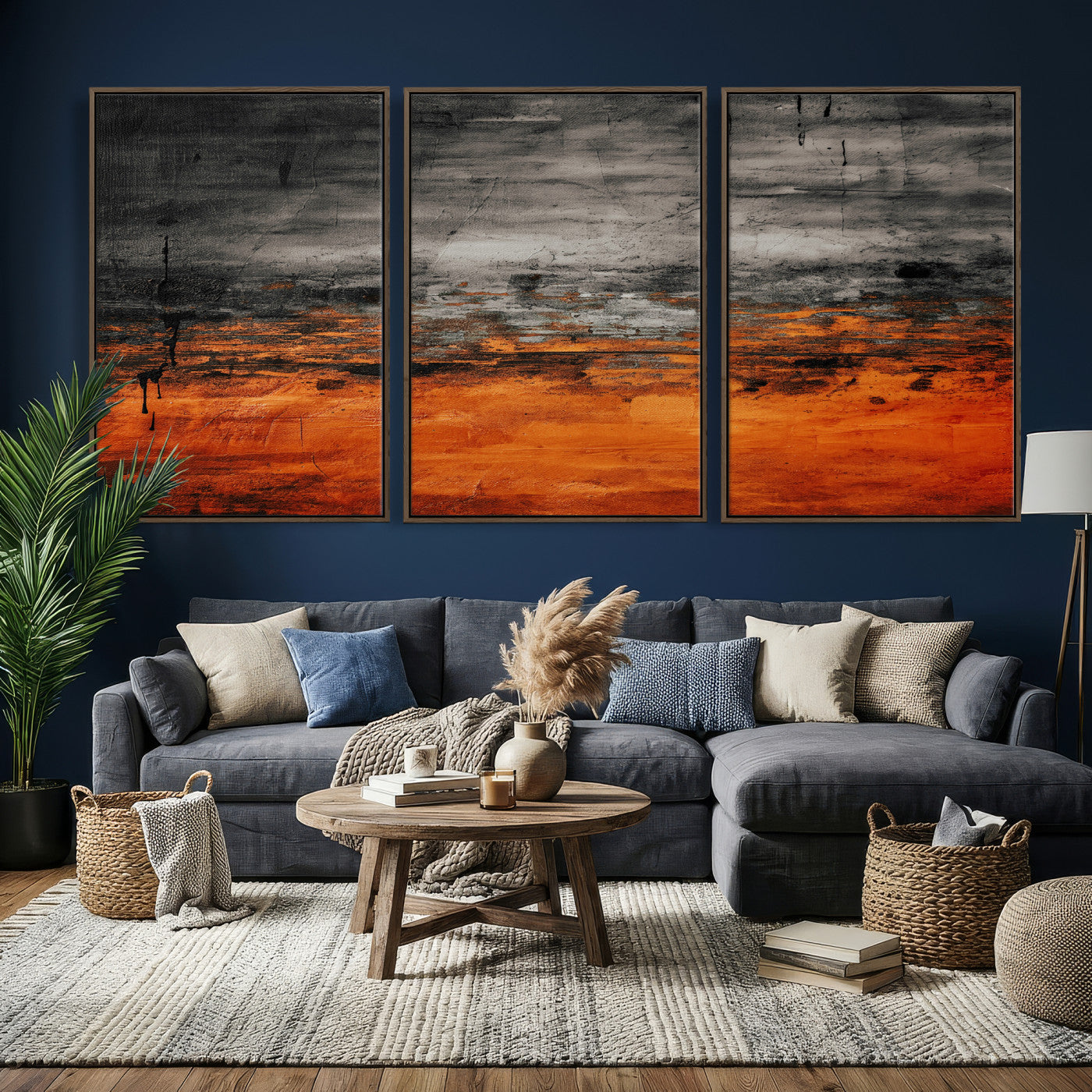 75409282-MGV-CV-36X24 - Black Orange Abstract Wall Art Canvas Print Modern Textured Painting Decor