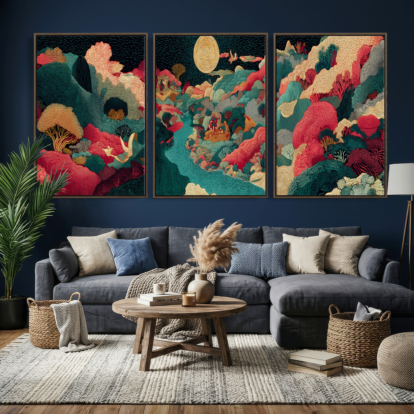 36816259-MGV-CV-48X32-3P - Colorful Japanese Landscape Print: Maximalist Panoramic Wall Art