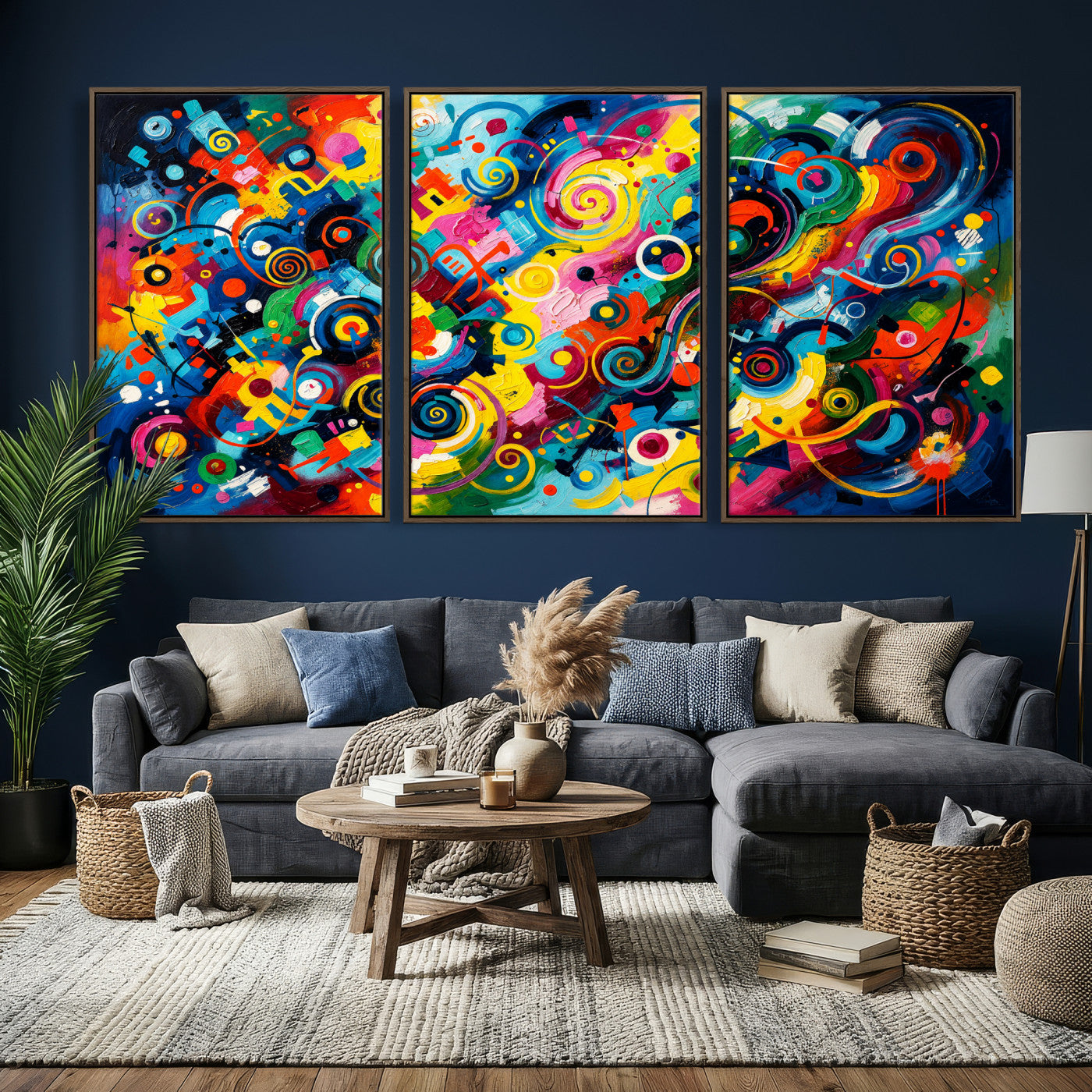 4712069R1-MGV-CV-36X24 - Geometric Abstract Wall Art Canvas Print, Bold Color Abstract Expressionist Painting Print, Modern Geometric Abstract Canvas Art