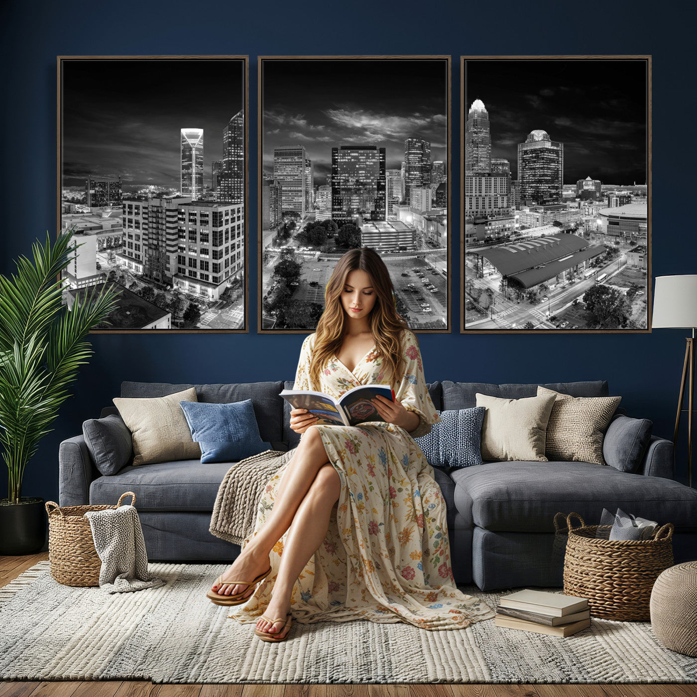 60105075-MGV-CV-36X24 - Charlotte Skyline Canvas Wall Art Print – North Carolina Cityscape Photography Print