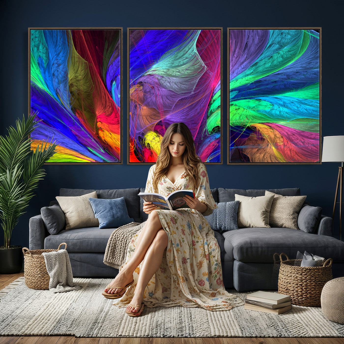 376925791-MGV-CV-36X24 - Colorful Abstract Canvas Wall Art, Rainbow Swirl Fractal Print, Bold Multicolor Living Room Decor, Vibrant Energy Art, Large Abstract Wall Art