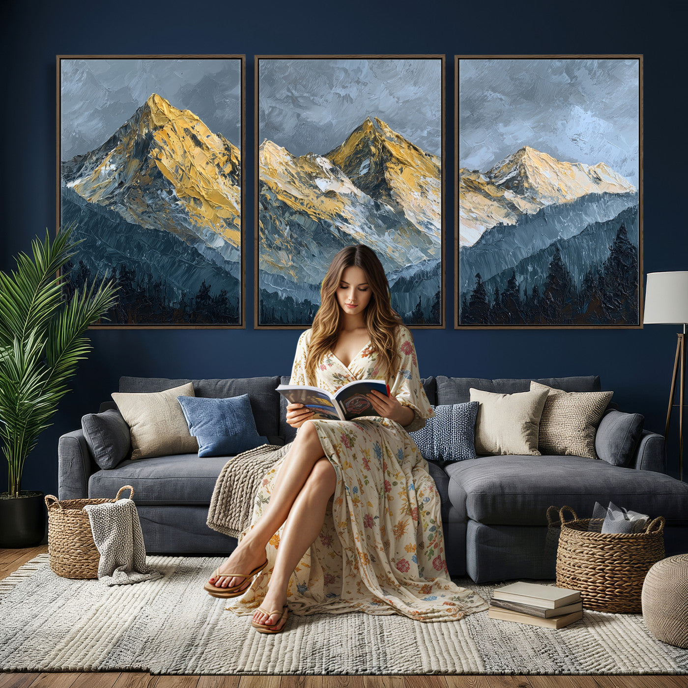 50821961-MGV-CV-48X32-3P - Abstract Mountain Wall Art Canvas Print Modern Landscape Painting Print