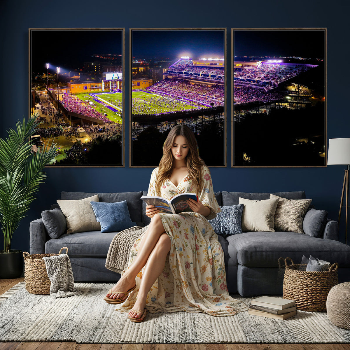 400867JMU2-MGV-CV-36X24 - JMU Stadium Wall Art Canvas Print for Game Room Decor - James Madison University Stadium