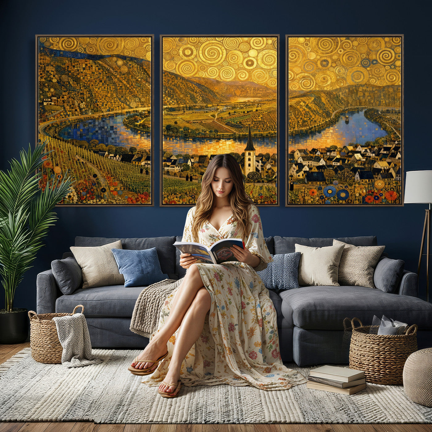 33713008-MGV-CV-36X24 - Gustav Klimt Style Mosel City Wall Art Canvas Print
