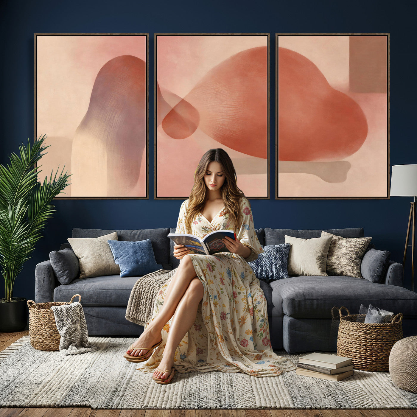 85110643-MGV-CV-36X24 - Vinna Begin Calin Biomorphic Abstract Wall Art Canvas Print, Terracotta Pink Organic Shapes Art Painting Print