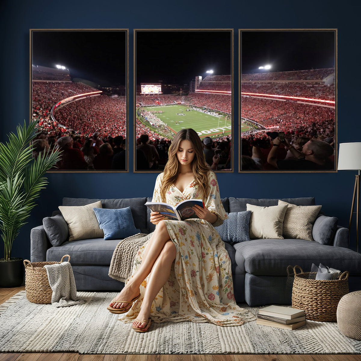 50587166-_Poster-30x20 - Sanford Stadium Georgia Bulldogs Canvas Print 3 Piece Framed Wall Art Extra Large Floating Frame Sports Poster Made in USA