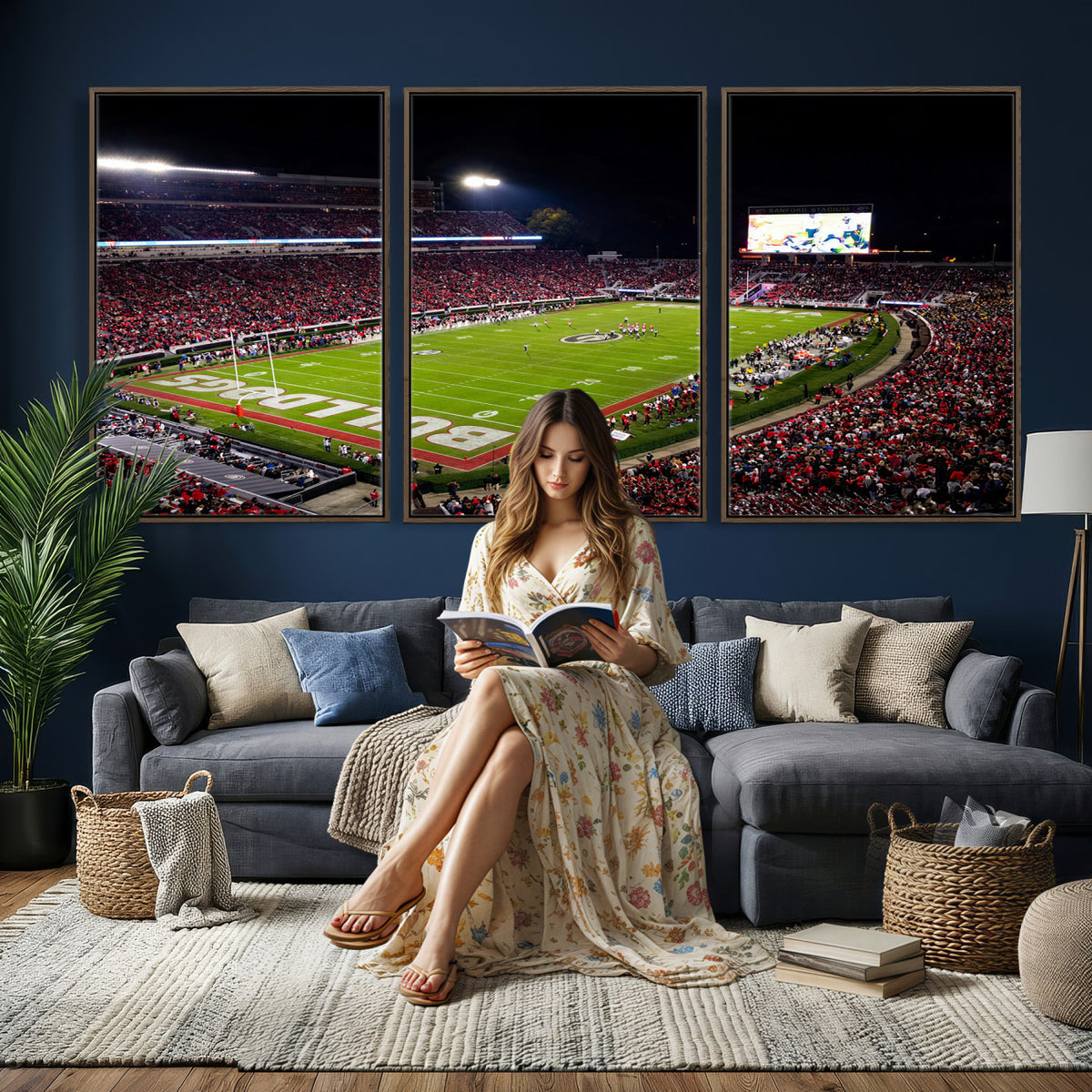 12753057-MGV-TP-30X20 - Sanford Stadium Night Game Canvas Wall Art - Georgia Bulldogs Football Stadium Print