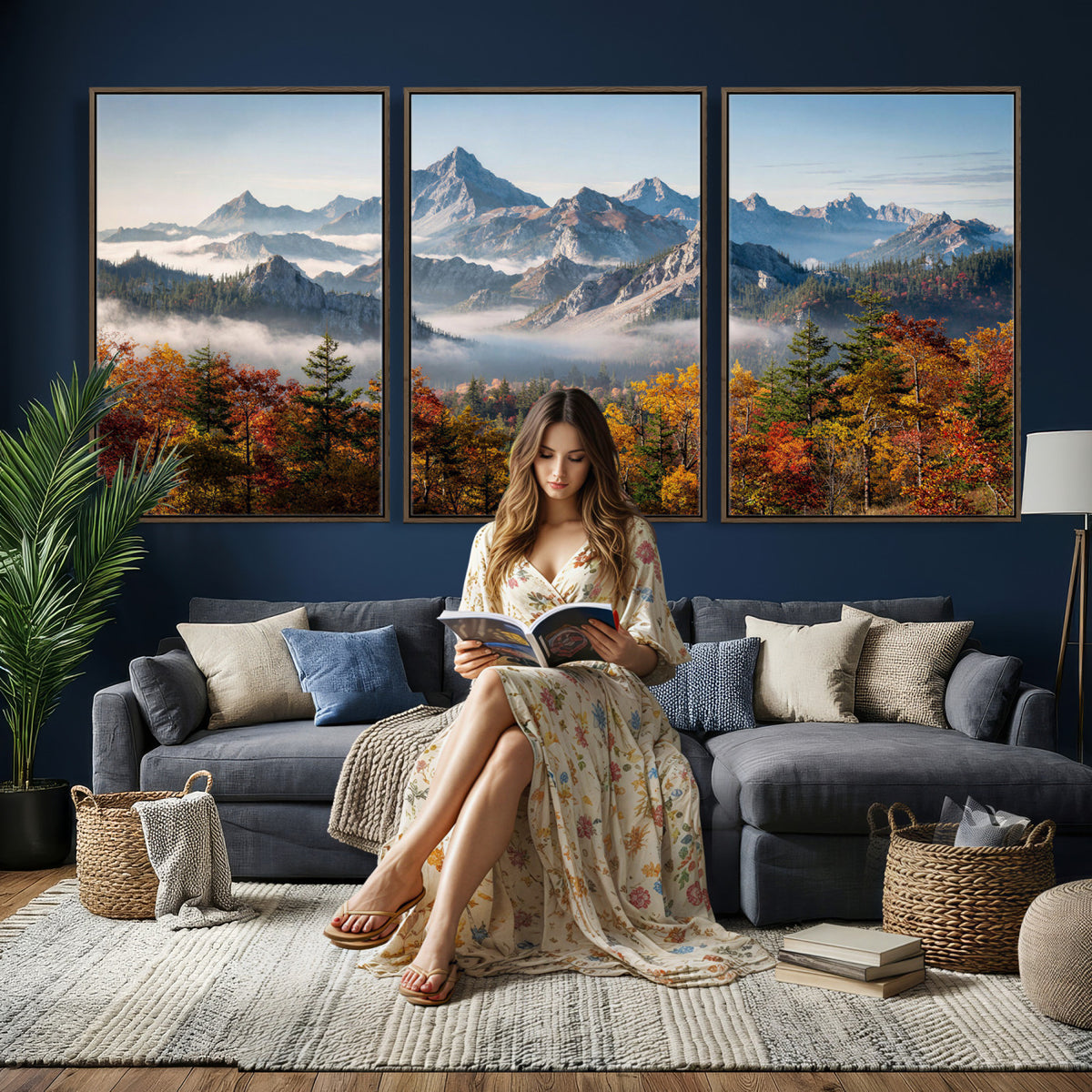 38847944-MGV-TP-30X20 - Majestic Mountain Peak Canvas Wall Art - Panoramic Autumn Forest Fog Landscape Print