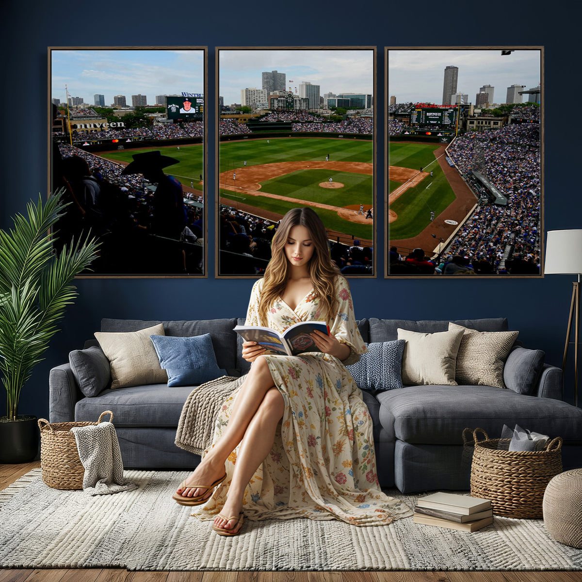 34859D-MGV-CV-36X24 - Chicago Cubs Baseball Team Print - Wrigley Field Stadium