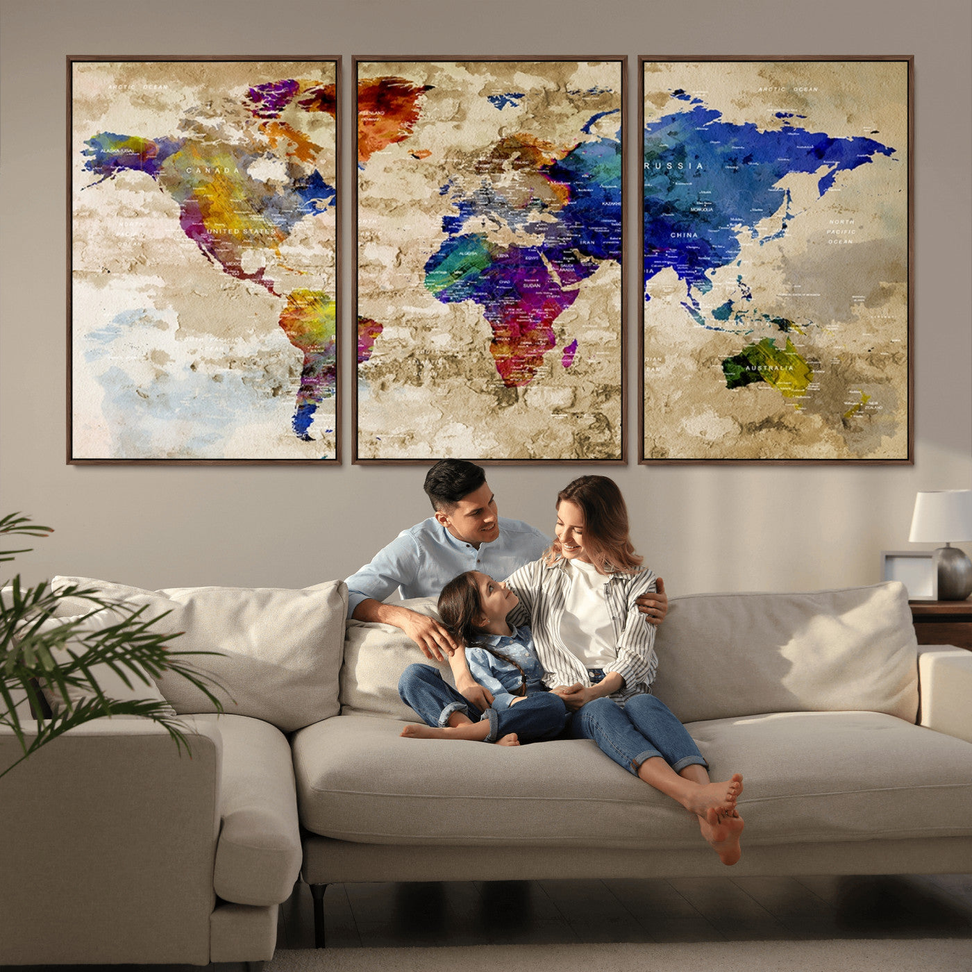 MGV-FC-60X30-3P - World Map Wall Art Canvas Print for Home and Office Decor