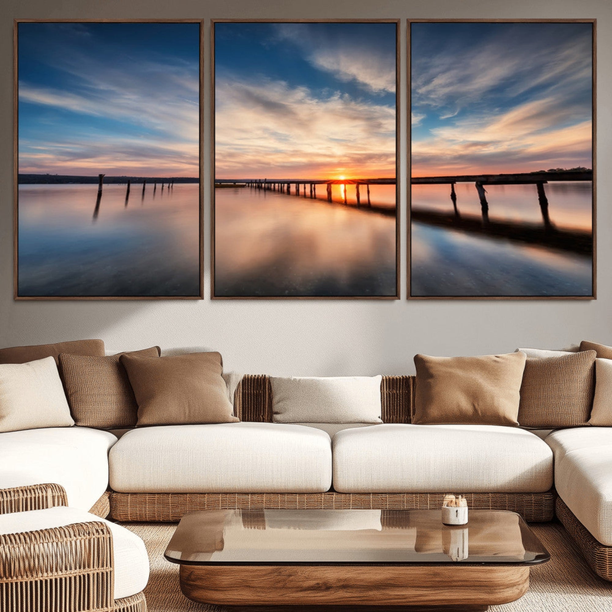 39967-MGV-CV-36X24-Wooden Pier on Seascape and Sunset Wall Art Canvas Print