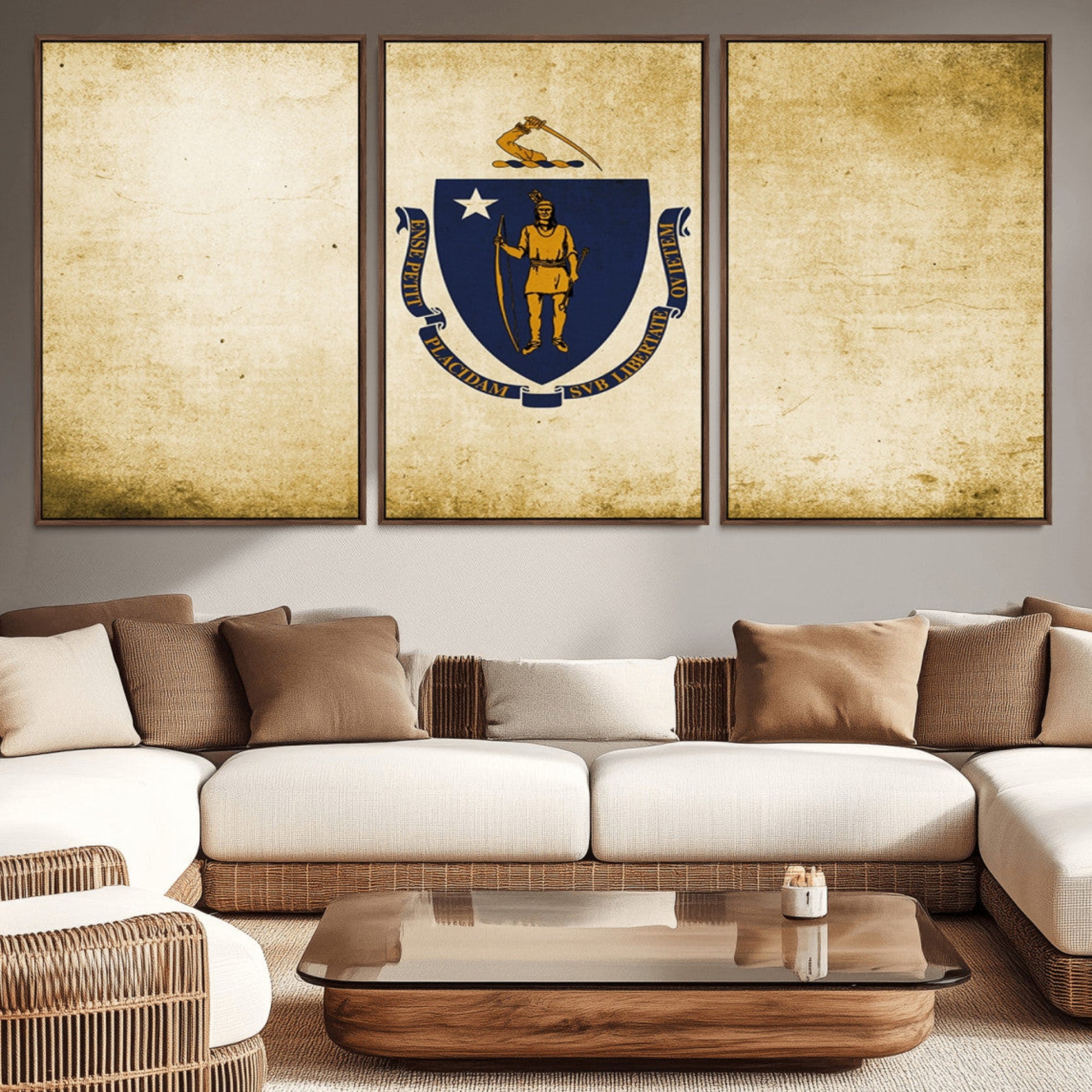 37316-MGV-CV-36X24-Massachusetts Flag Wall Art Canvas Print