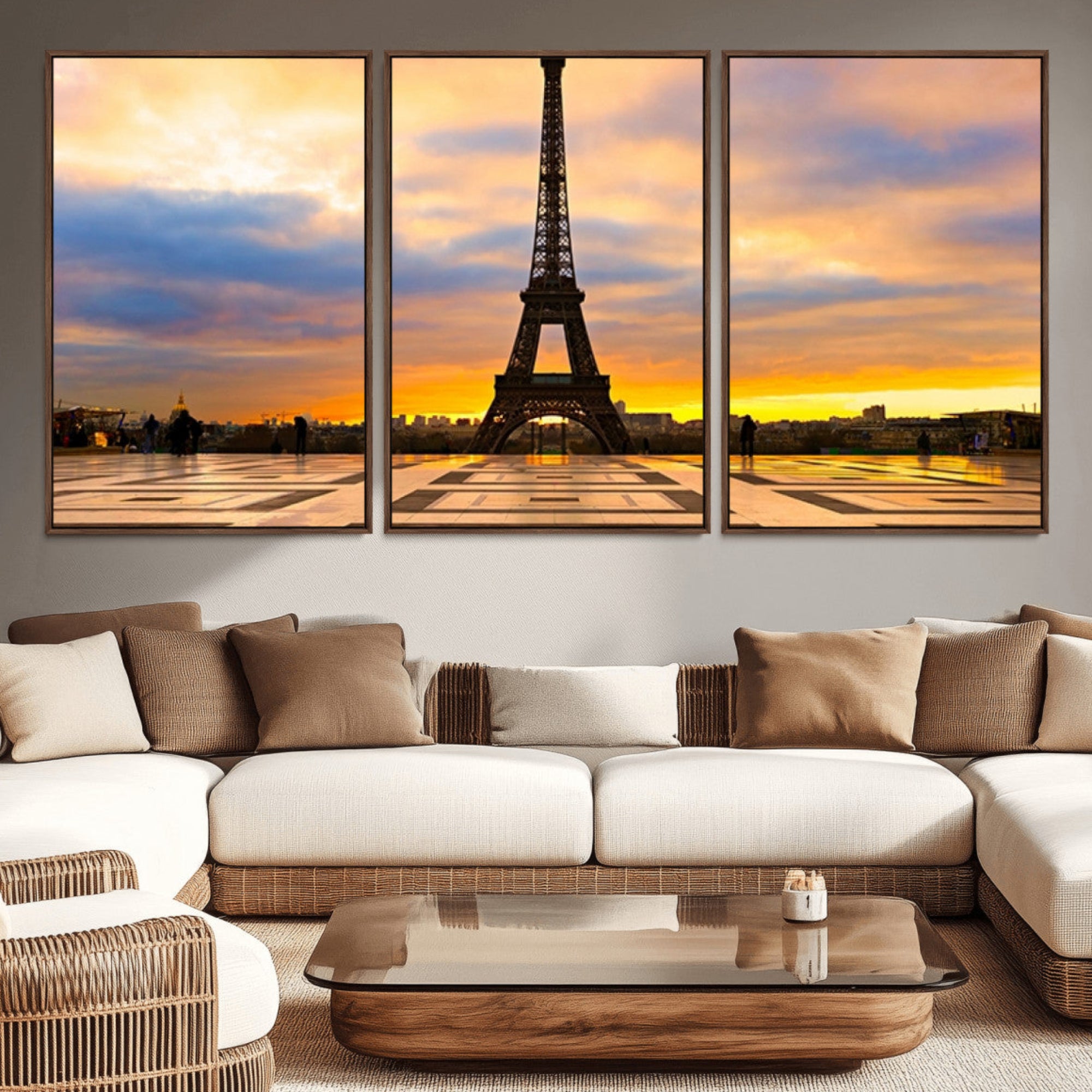 -Paris Eiffel Tower Sunset Canvas Wall Art Print - Iconic Landmark Decor with Vibrant Colors