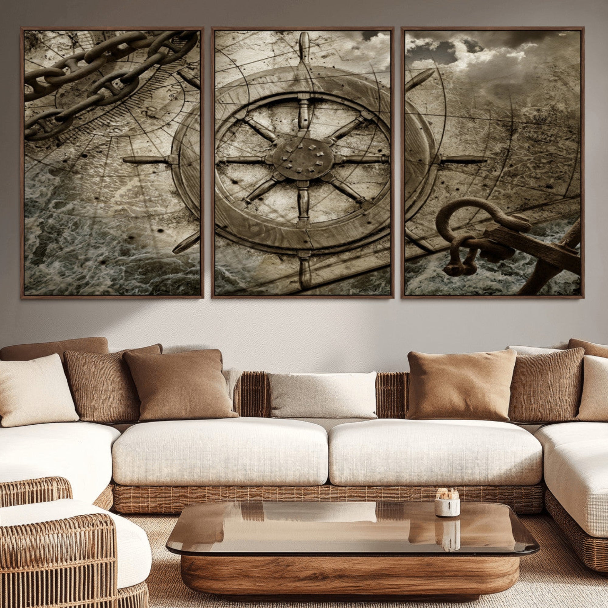98180-MGV-CV-36X24-Wooden Ship Wheel Canvas Print, Multi Panel Canvas Wall Art Print
