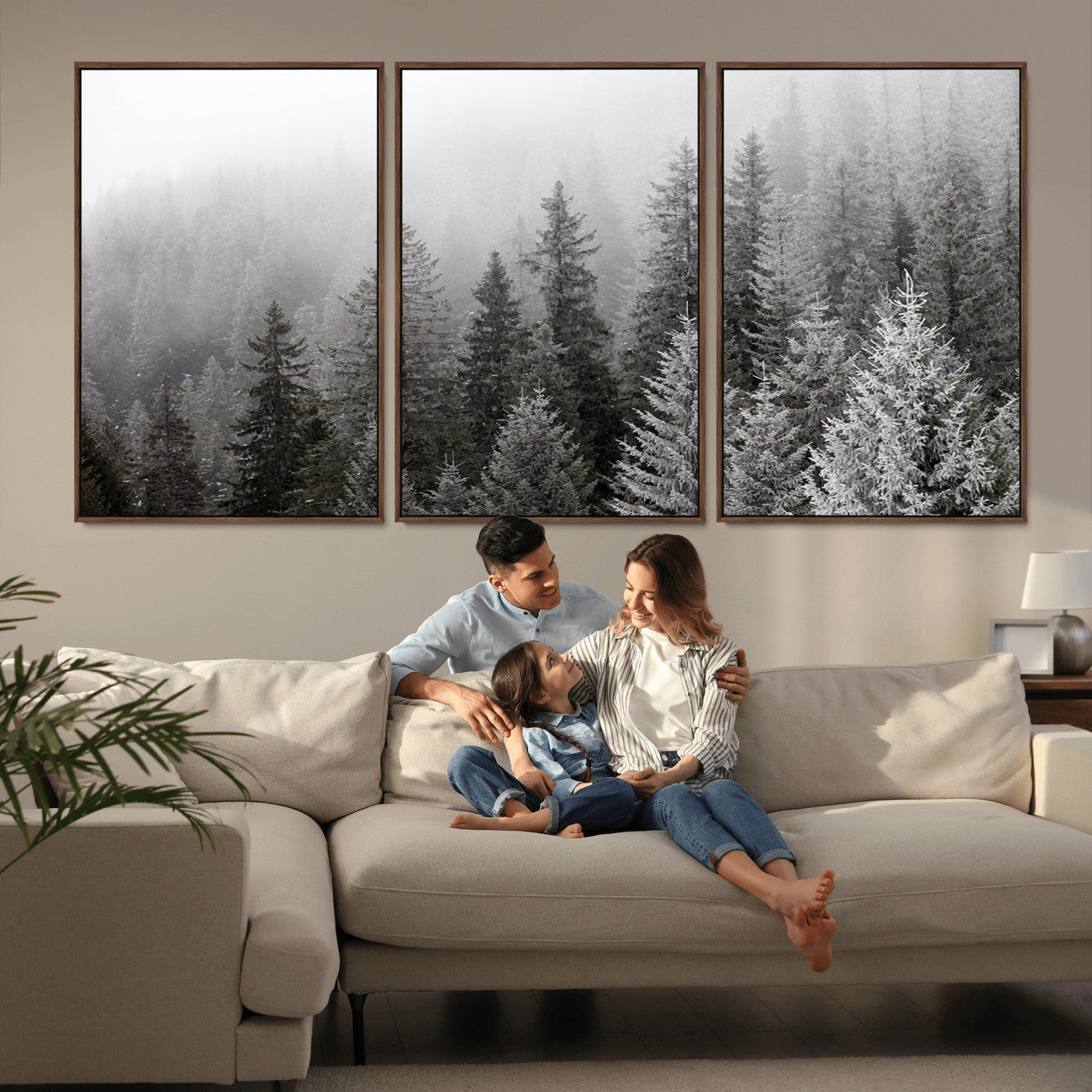 MGV-FC-60X30-3P - Big Foggy Forest and Misty Trees Forest Wall Art Canvas Print