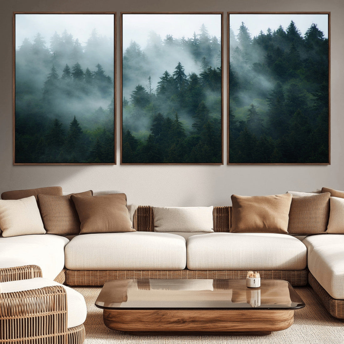 Misty Forest Wall Art | Serene Green Landscape Canvas Print