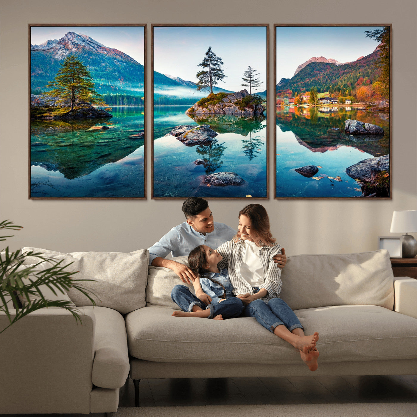 -Crystal Clear Lake Wall Art | Mountains Wall Art Canvas | 3 Panel Large Landscape Print for Dining