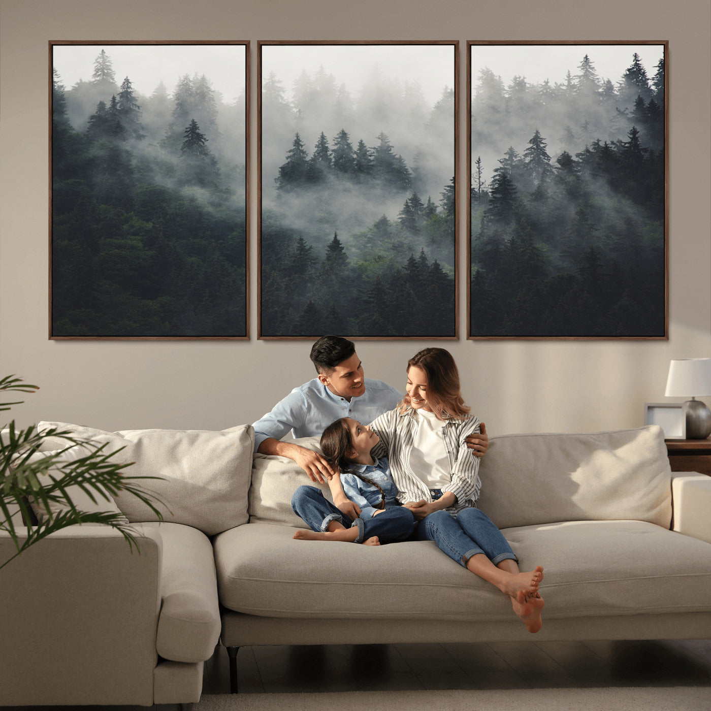 MGV-FC-60X30-3P - Nature Wall Decor - Serene Triptych Nature Print – Woodland Landscape Decor for Living Room or