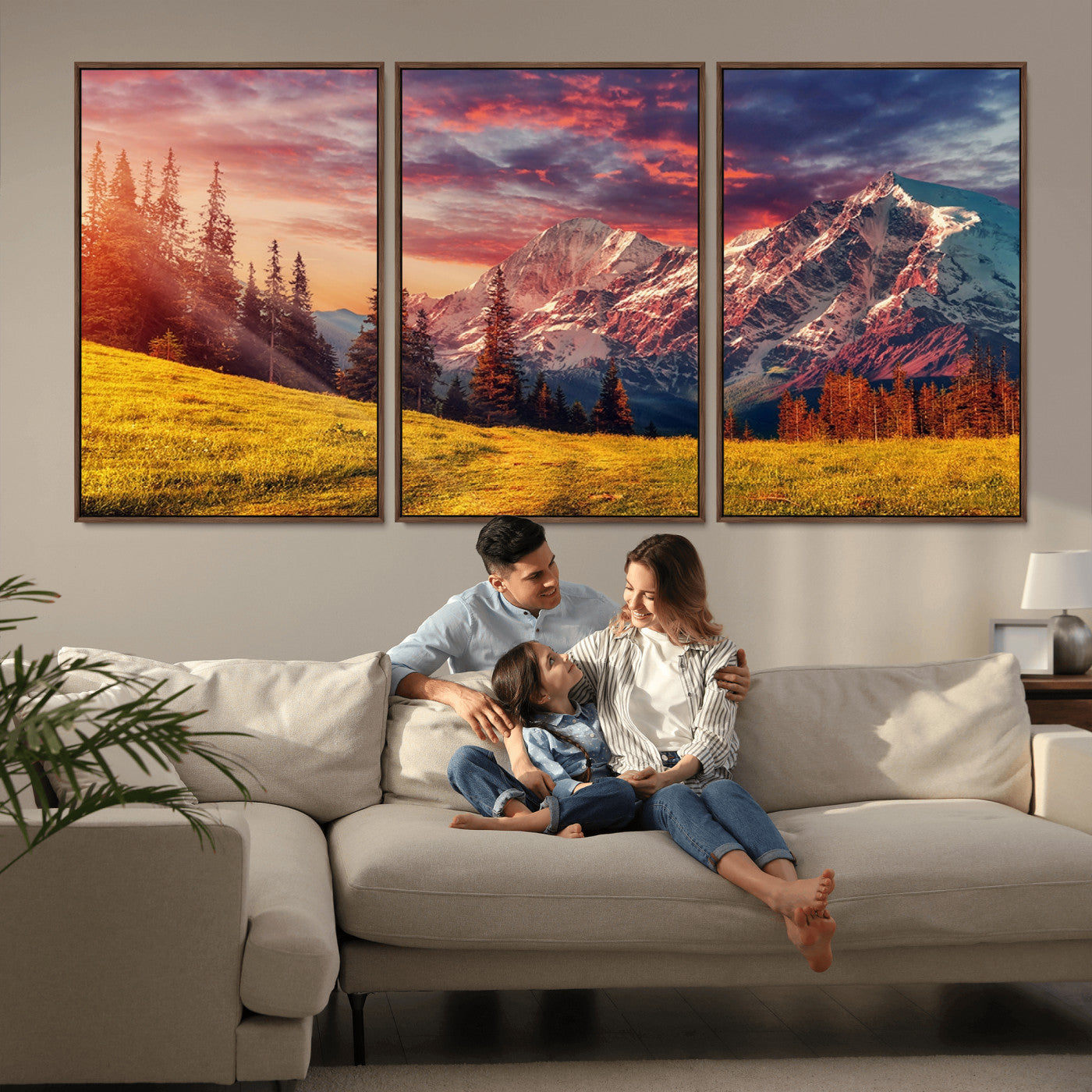 48448-MGV-FC-60X30-3P_Walnut-Mountain and Daylight Red Sunset Wall Art Canvas Print