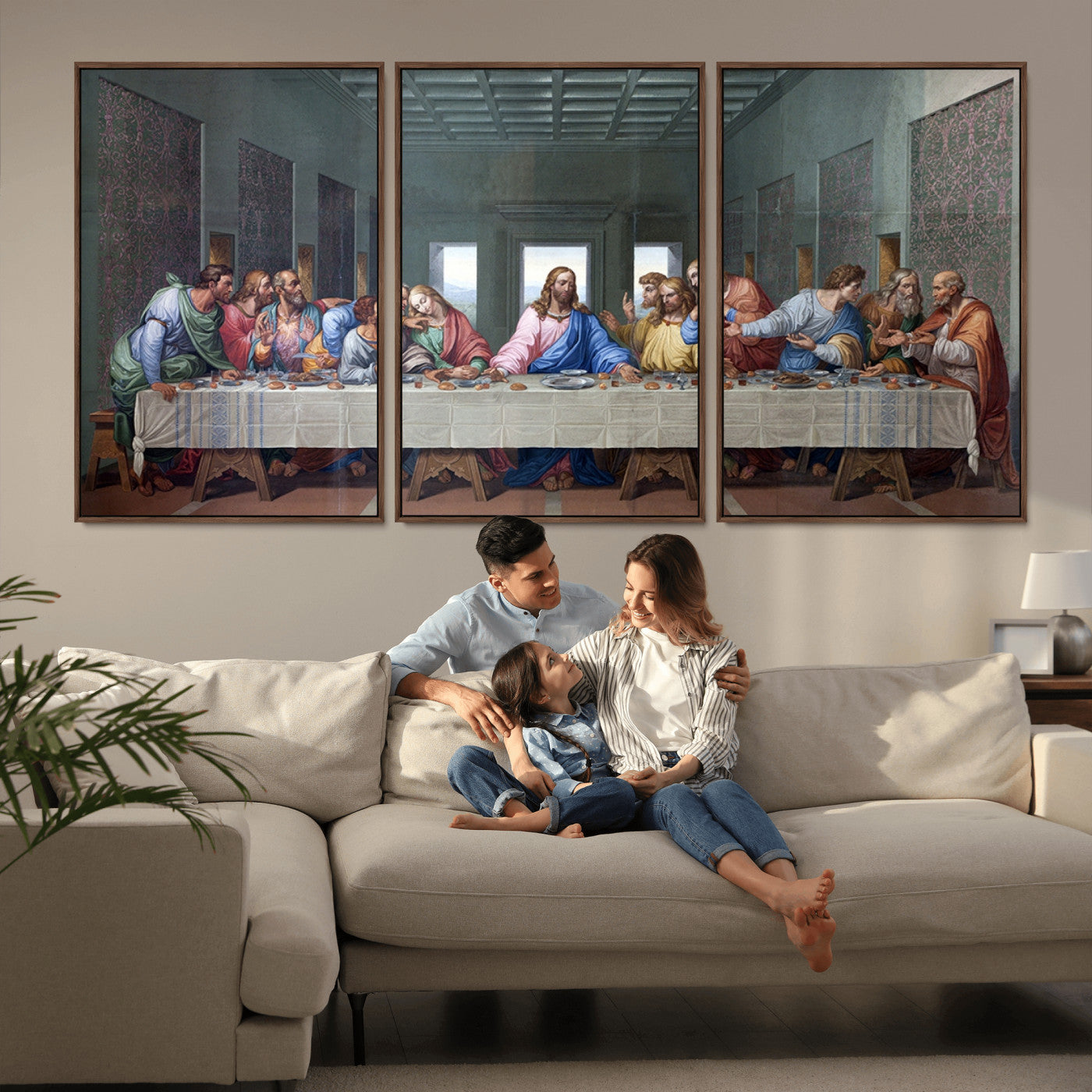 30401-MGV-FC-60X30-3P_Walnut-The Last Supper Multi Panel Canvas Wall Art