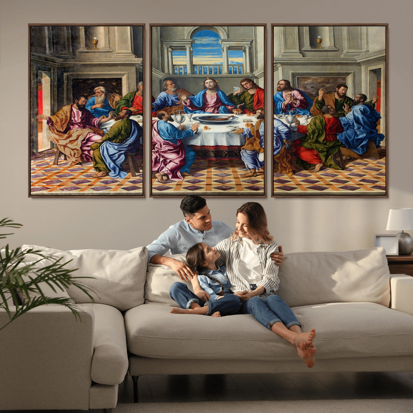 18691-MGV-FC-60X30-3P_Walnut-The Last Supper Multi Panel Canvas Wall Art