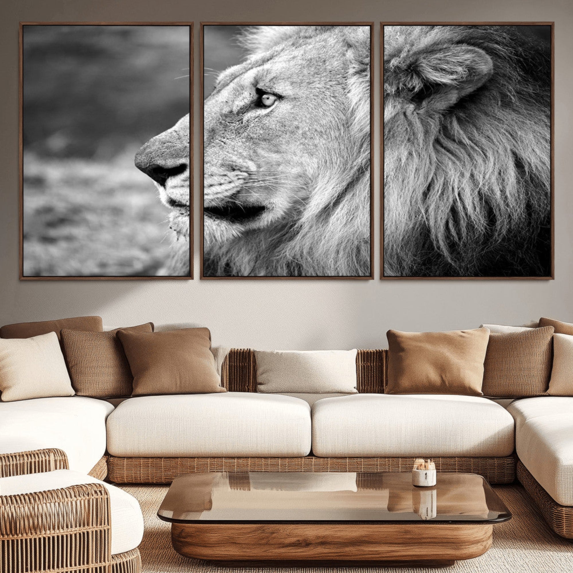 23833-MGV-CV-36X24-Lion Wall Art Canvas Print – Framed Majestic Wildlife Portrait Lion with Regal Presence Artwork for Home, Office