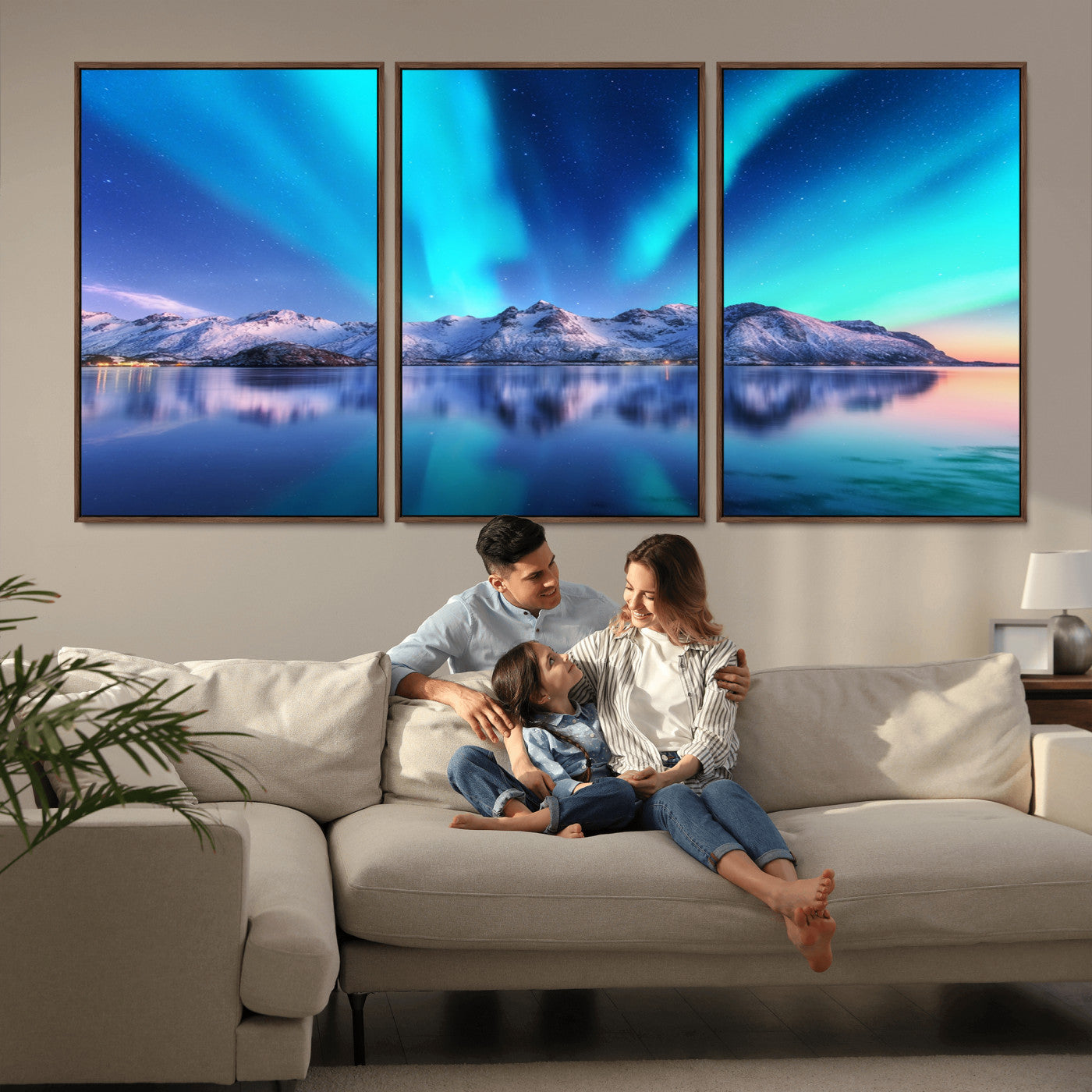 49902-MGV-FC-60X30-3P_Walnut-Northern Lights above Mountain Wall Art, Northern Lights Wall Art Canvas Print