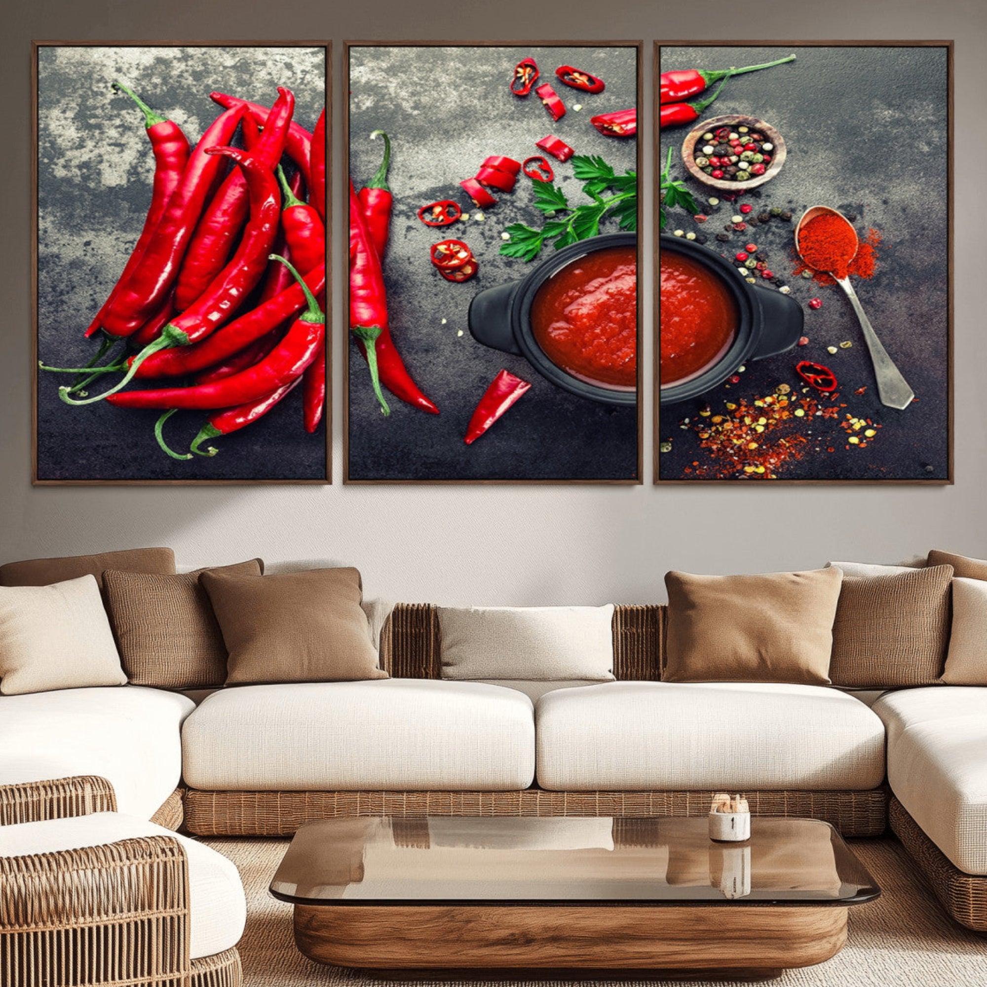 10860-MGV-CV-36X24-Red Chili Peppers Wall Art Kitchen Artwork Canvas Print