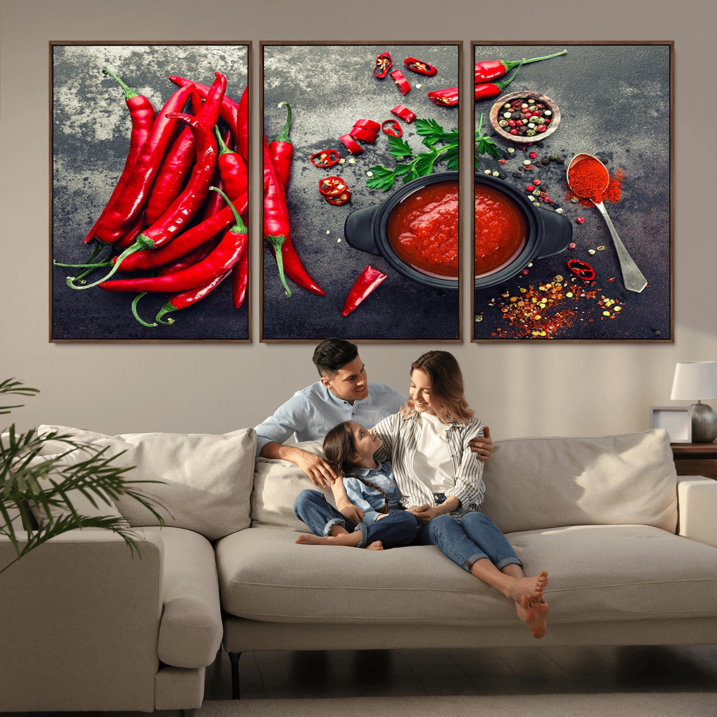 MGV-FC-60X30-3P - Red Pepper Kitchen and Restaurant Wall Wall Art, Red Pepper Kitchen Wall Decor Canvas Print