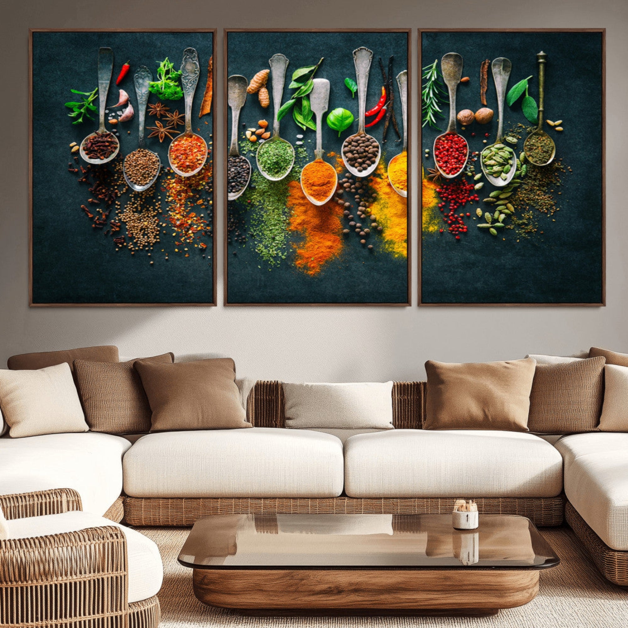 52202-MGV-CV-36X24-Colorful Spices Canvas Wall Art – Vibrant Kitchen Decor Triptych – Culinary Art Print for Dining