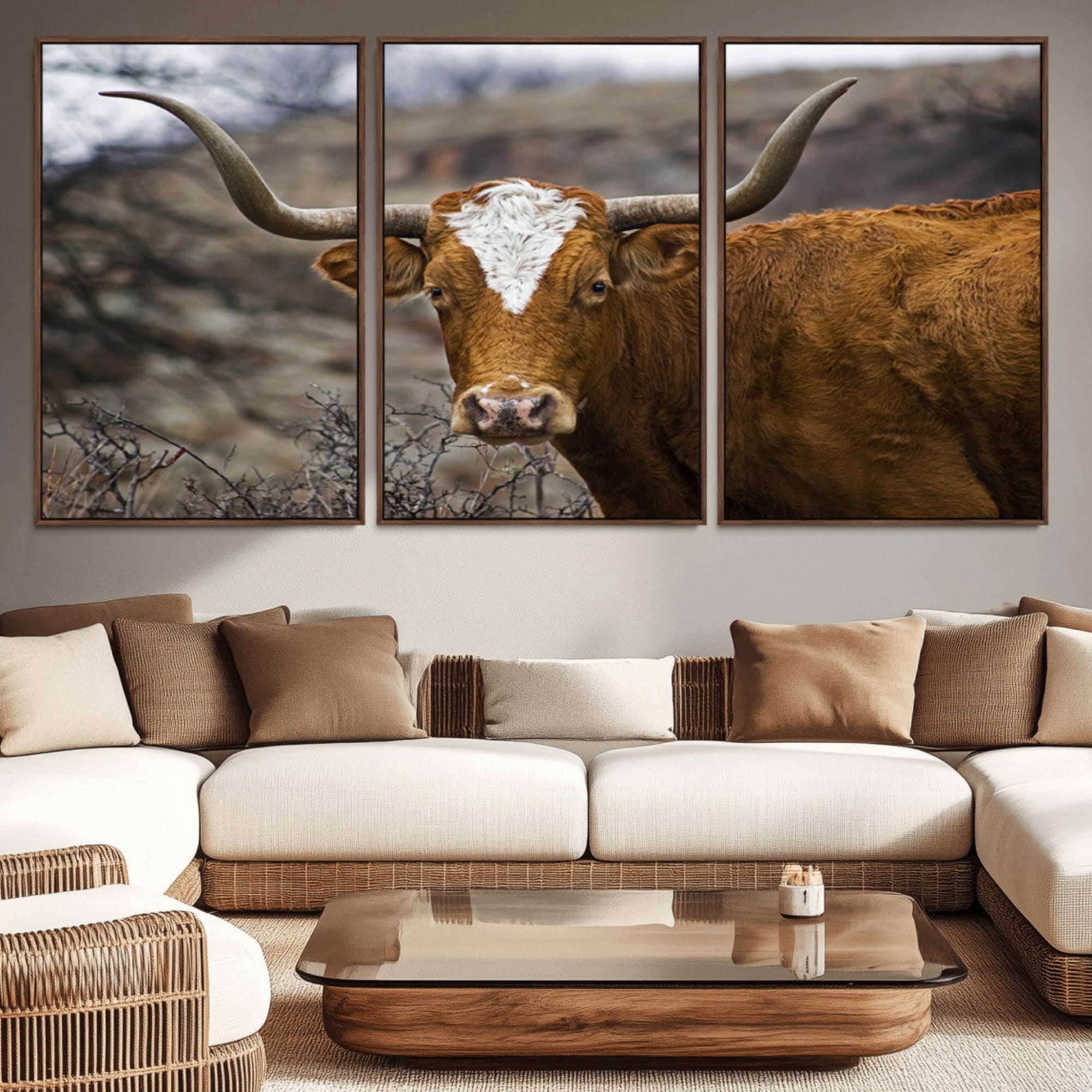 71797-MGV-CV-36X24-Texas Longhorn Canvas Wall Art - Longhorn Steer Canvas Wall Art Print- Rustic Western Animal Print,