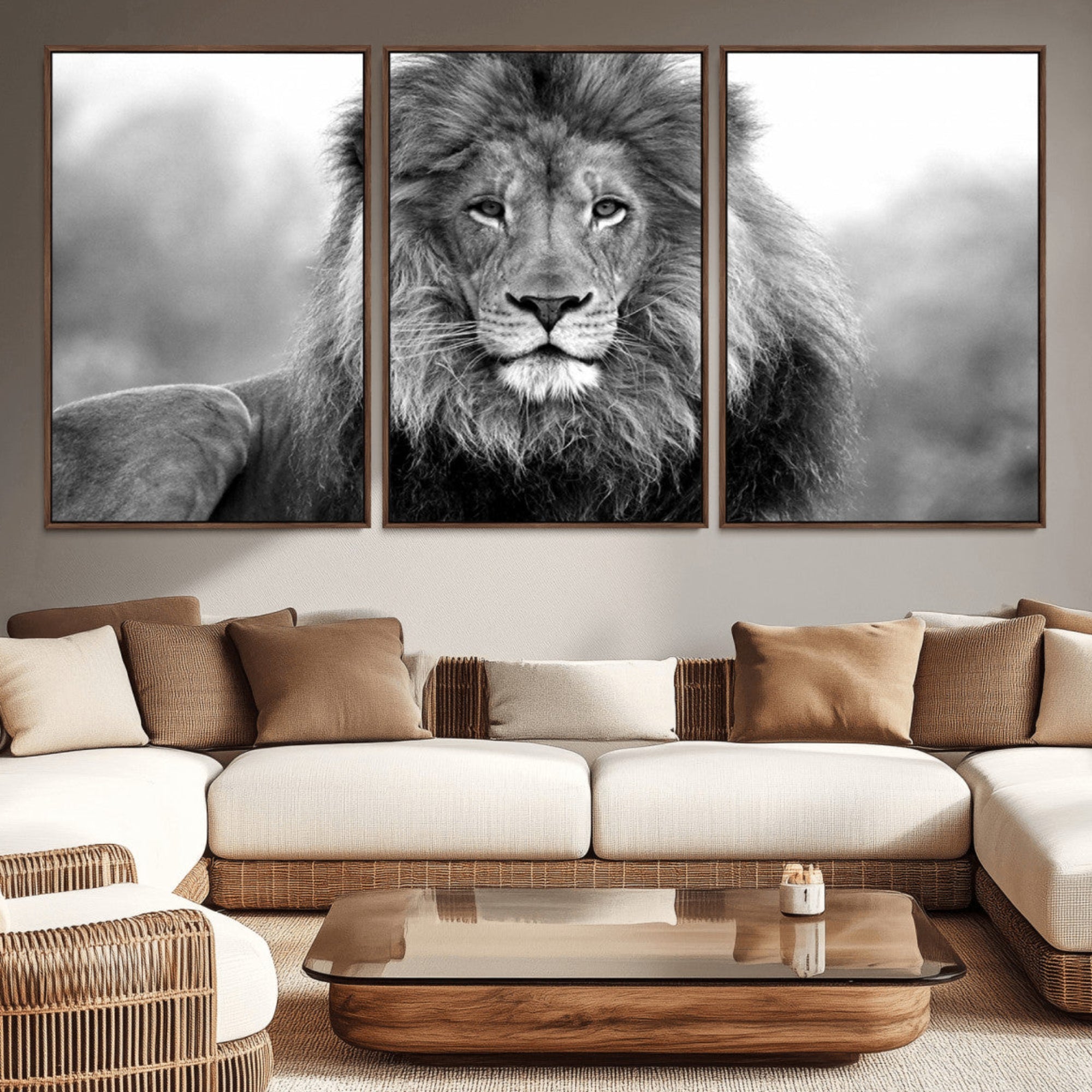 91590-MGV-CV-36X24-Black and White Lion Canvas Wall Art – Animal Print Artwork for Home, Office, Living Room, Guest Room