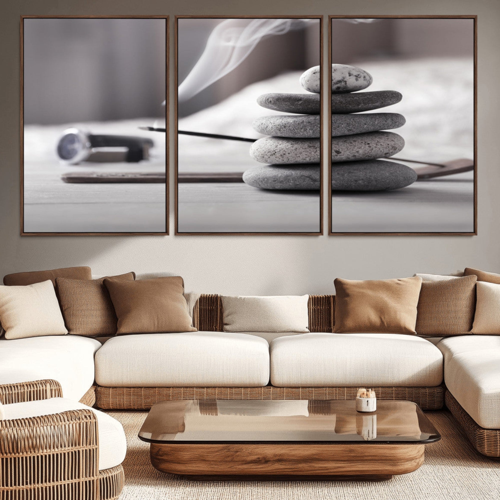 50072-MGV-CV-36X24-Burning Incense and Zen Stones Buddhism Wall Art, Zen Stones Wall Art Canvas Print