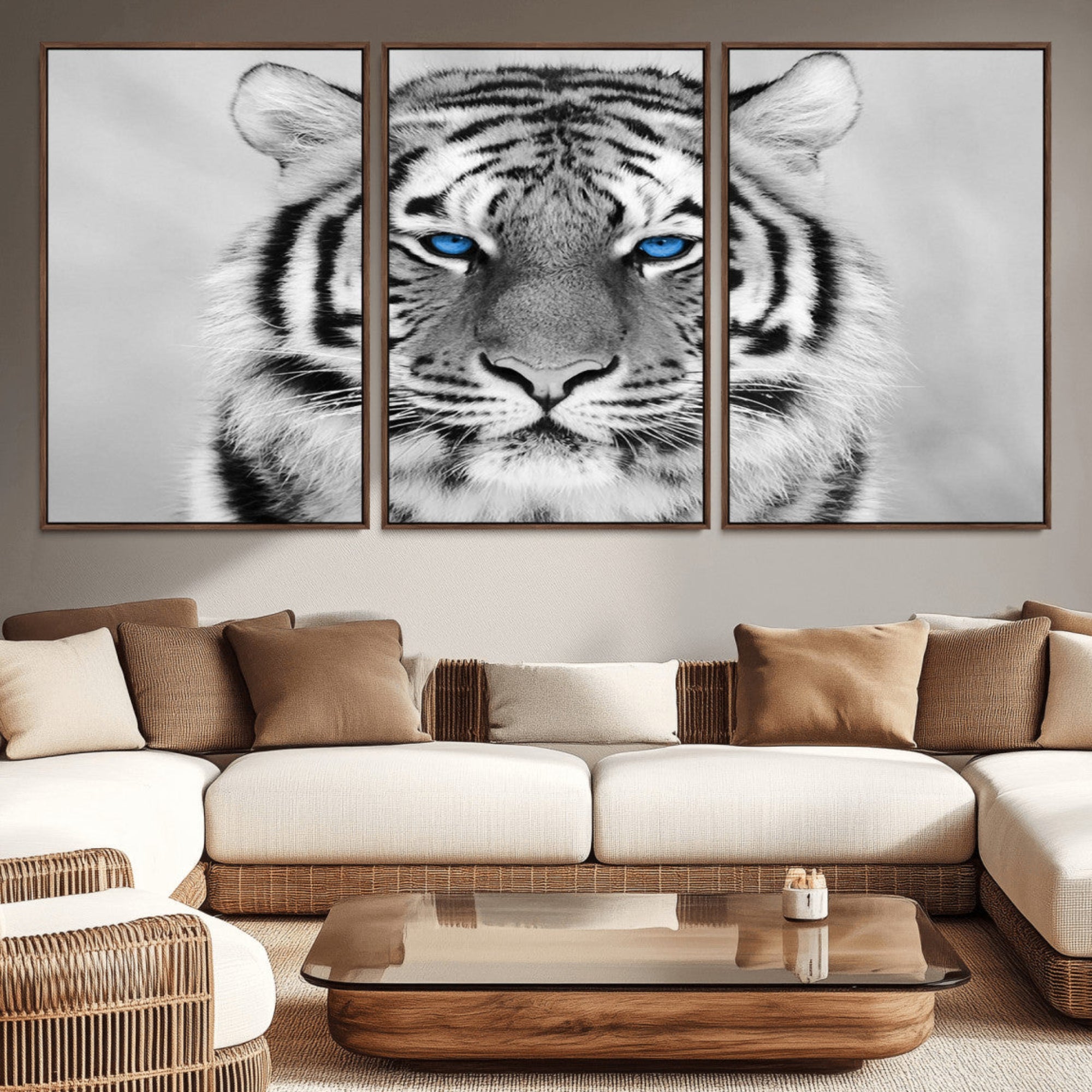 59121-MGV-CV-36X24-Black and White Tiger Wall Art Animal Canvas Print