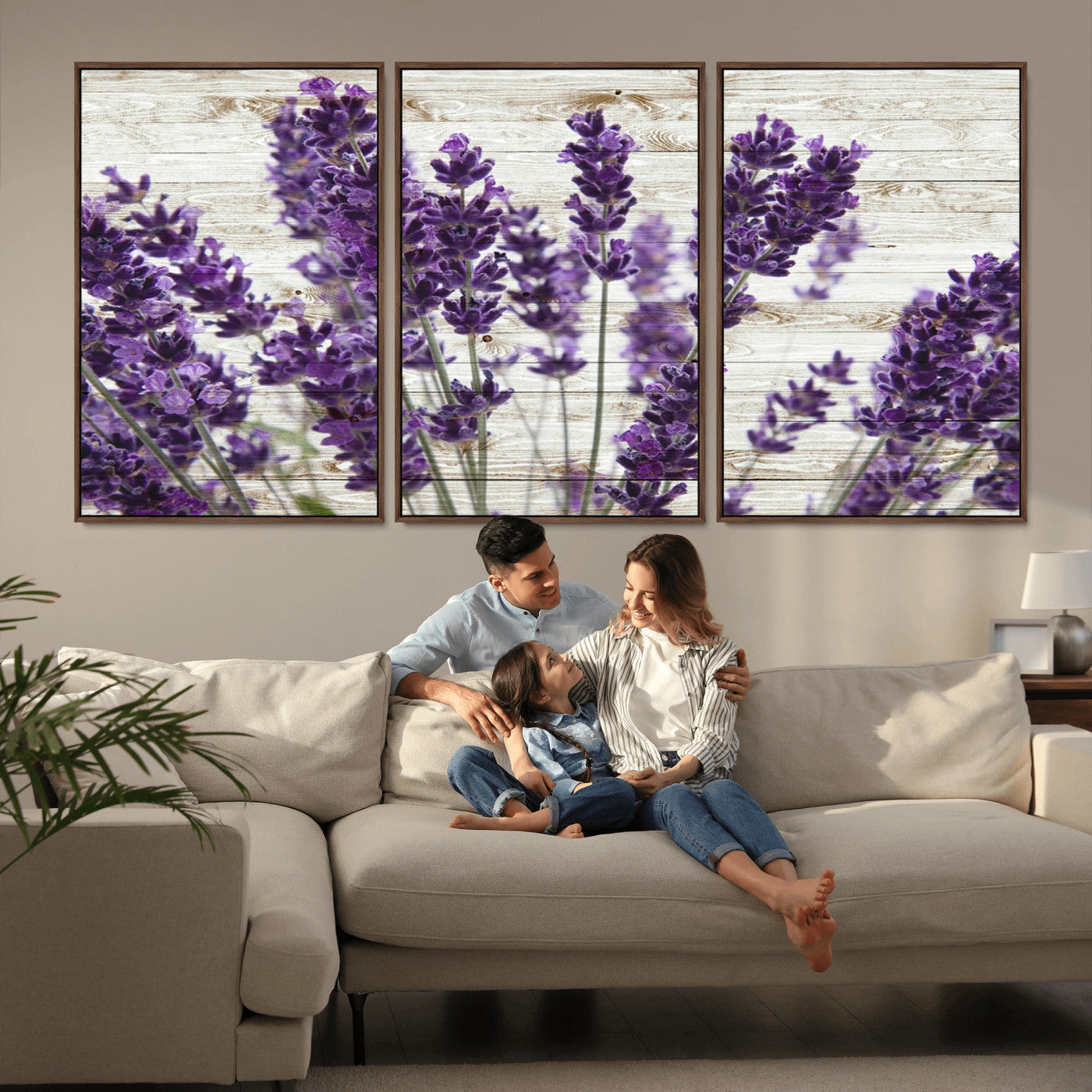 35576-MGV-FC-60X30-3P_Walnut-Lavender Canvas Wall Art Flower Print