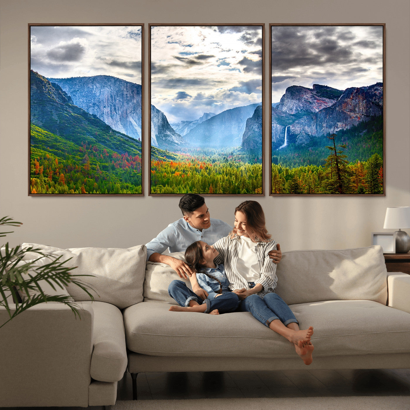 MGV-FC-60X30-3P - Yosemite Park Half Dome 3 Panel Canvas Print | Large Giclée Landscape Wall Art for Living Room,