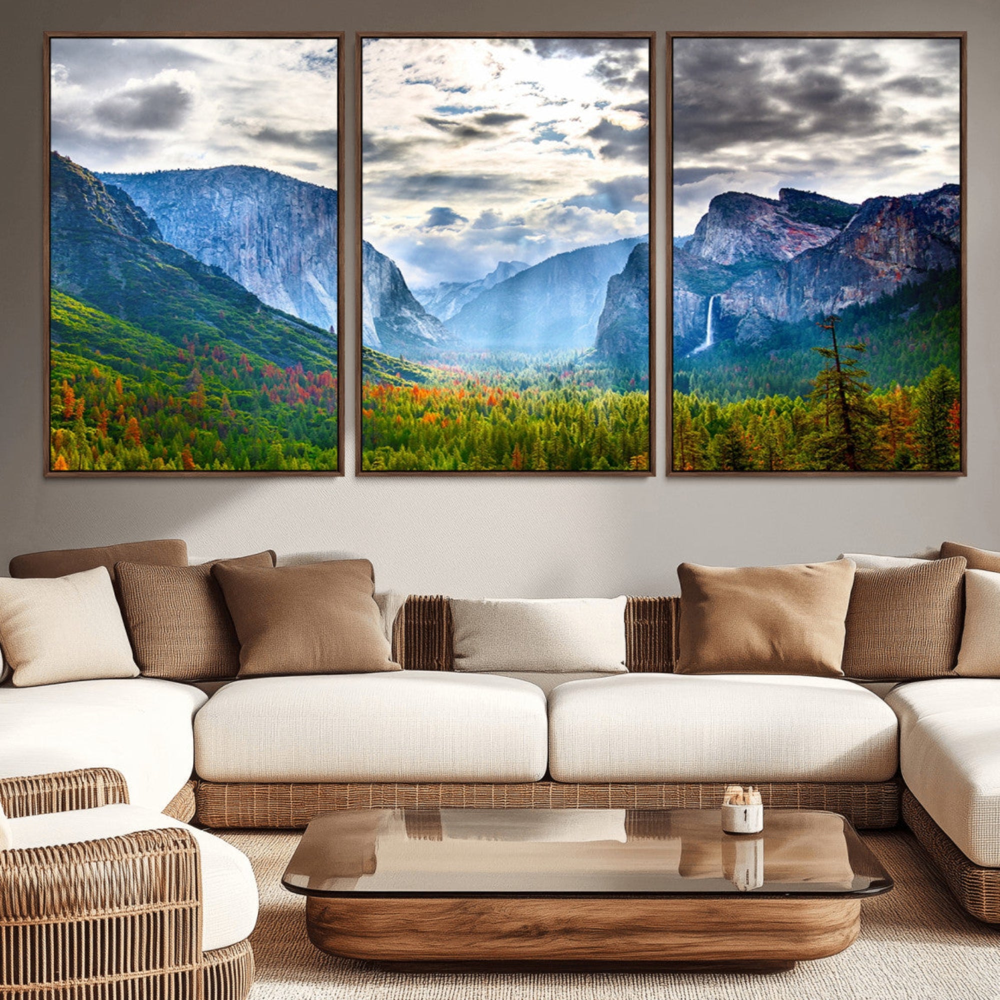20450-MGV-CV-36X24-Yosemite Park Half Dome 3 Panel Canvas Print | Large Giclée Landscape Wall Art for Living Room,