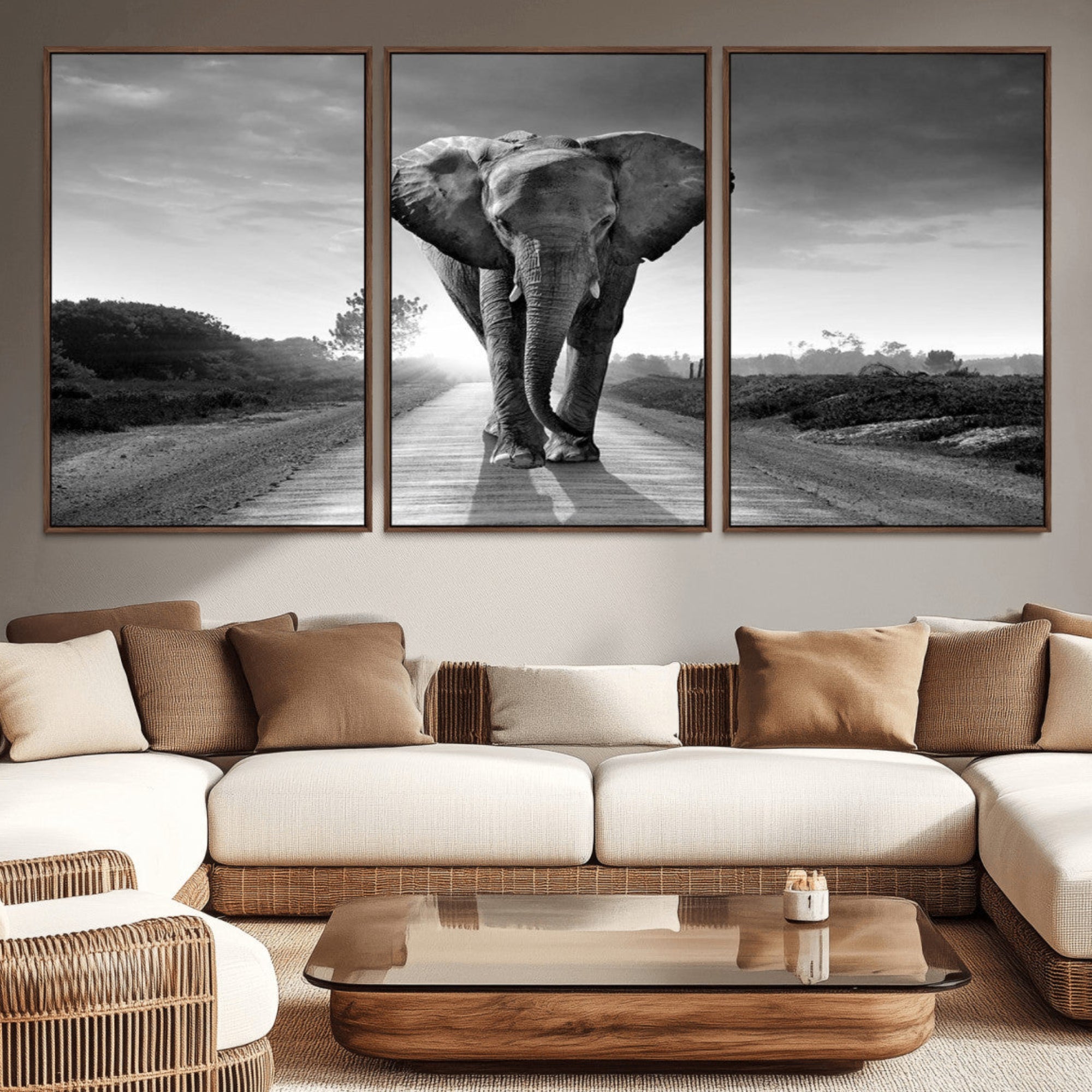 56739-MGV-CV-36X24-Black and White Elephant Wall Art Canvas Print
