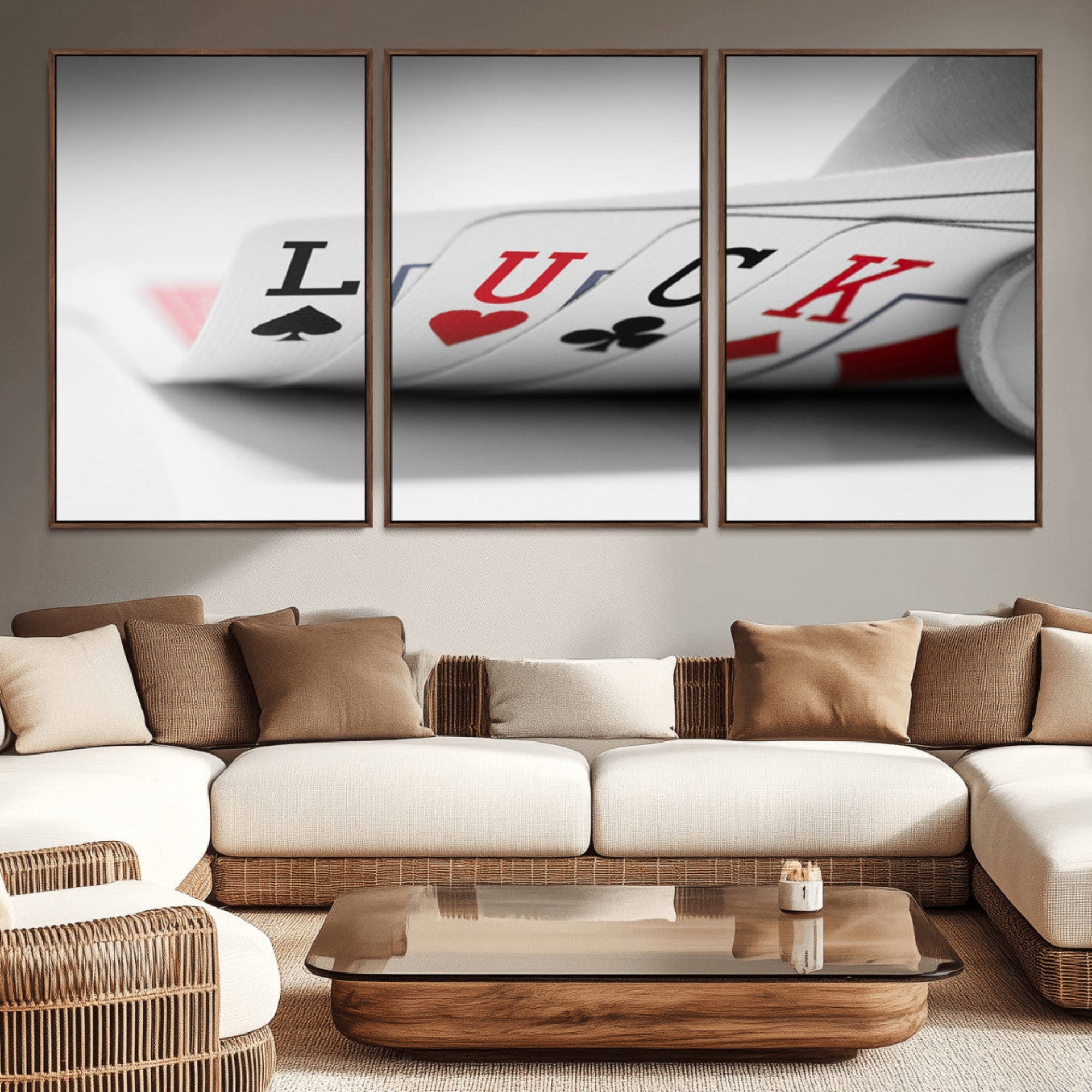 55160-MGV-CV-36X24-Framed Luck Poker Cards Canvas – Modern Triptych Wall Art, Ready to Hang for Game Rooms