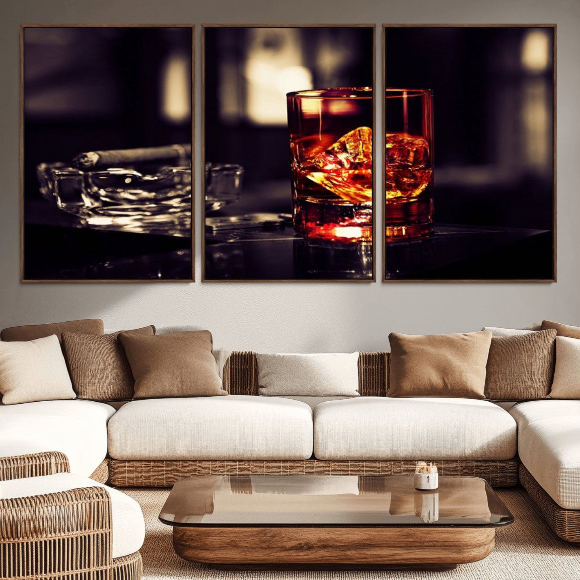 40315-MGV-CV-36X24-Whiskey and Cigar Canvas – Luxurious Wall Art for Home or Bar – Glass and Cigar Scene Print Canvas