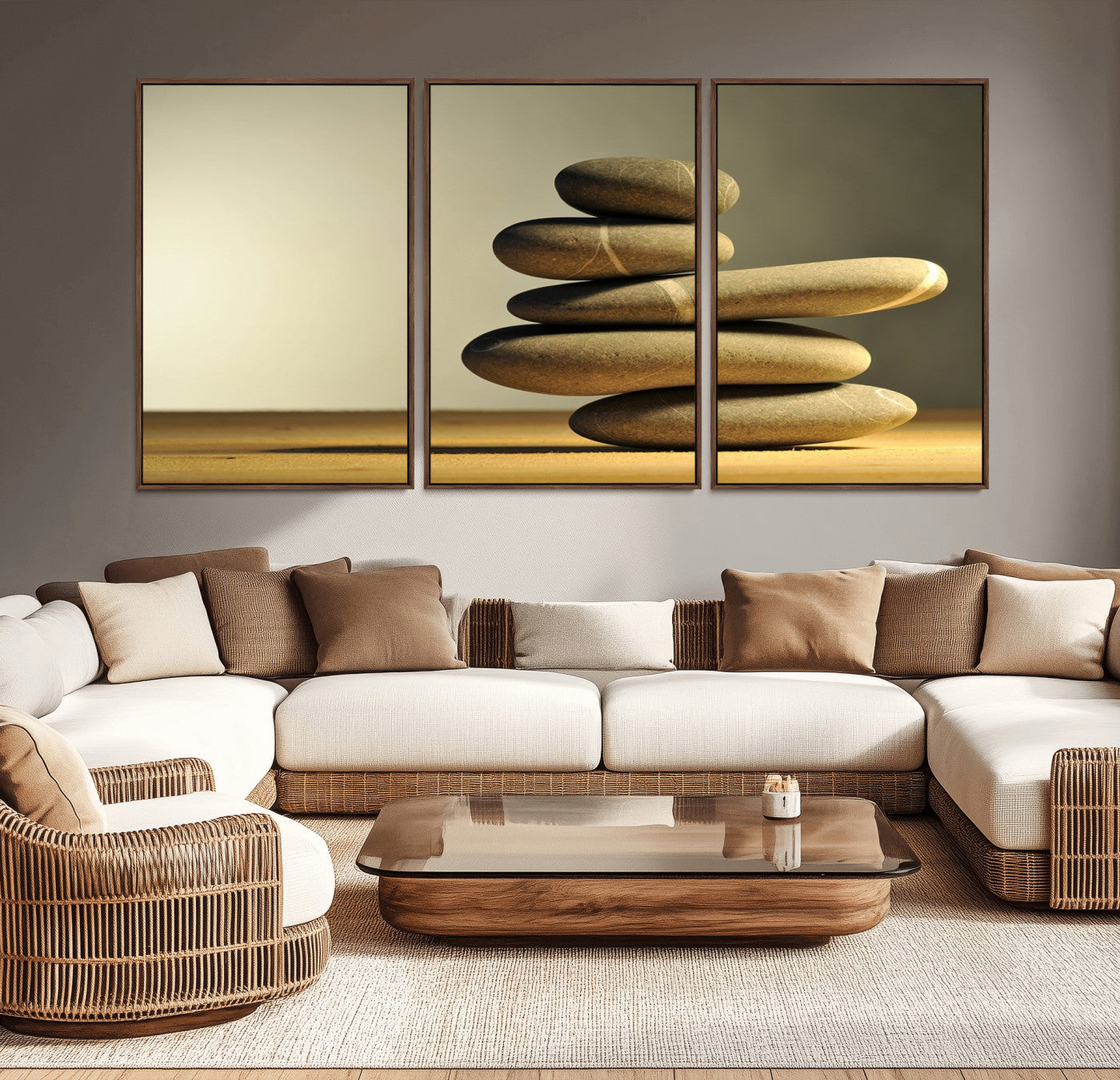 MGV-FC-60X30-3P - Fluvial Zen Stones Canvas Wall Art Print