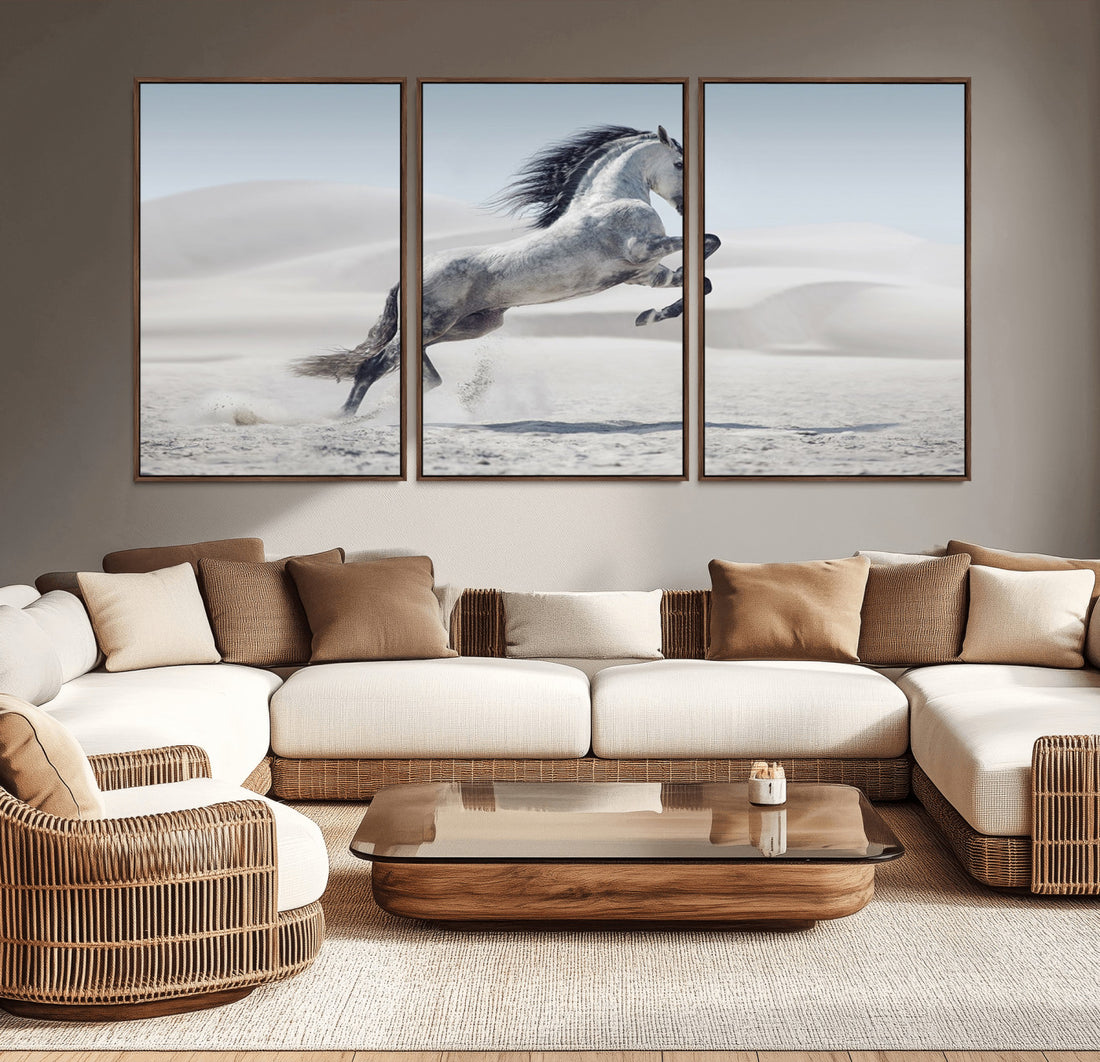 Prancing Horse Desert Large Wall Art Canvas Print, Majestic Horse Animal Artwork